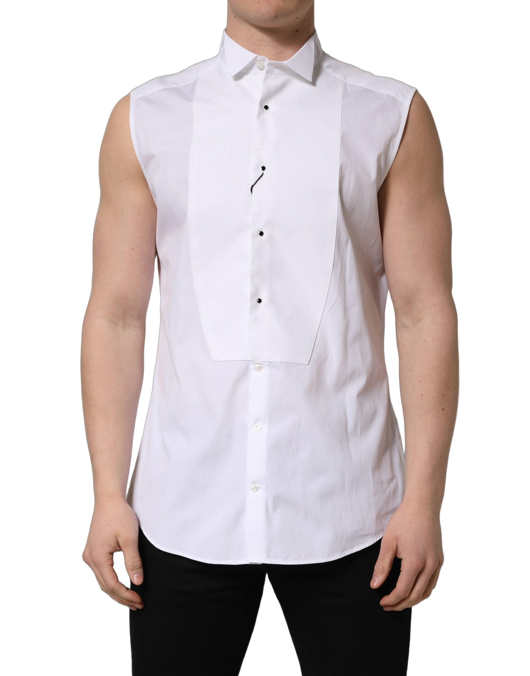 Dolce & Gabbana White Cotton MARTINI Sleeveless Dress Shirt