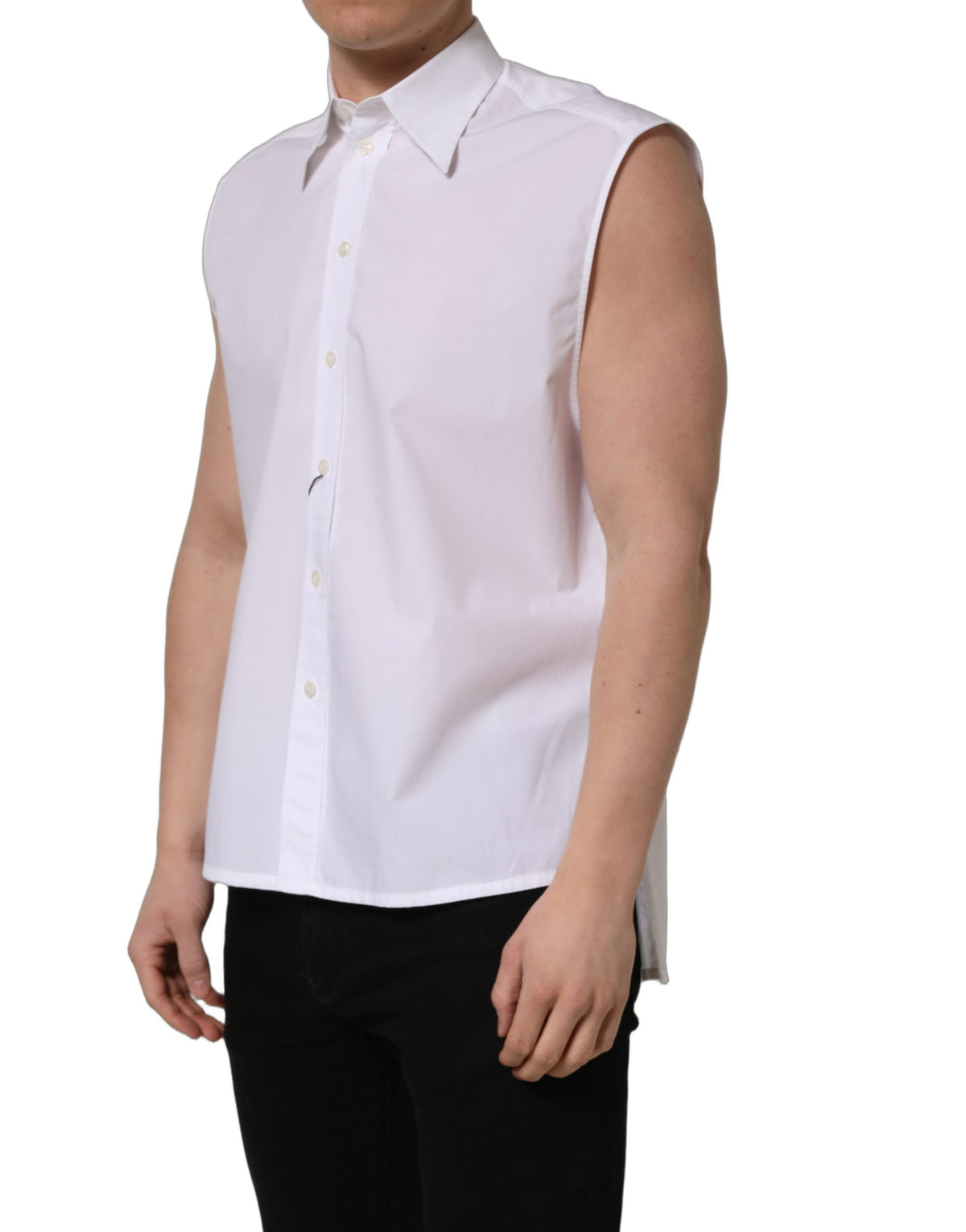 Dolce & Gabbana White Cotton Sleeveless Dress Shirt - Timeless Luxury