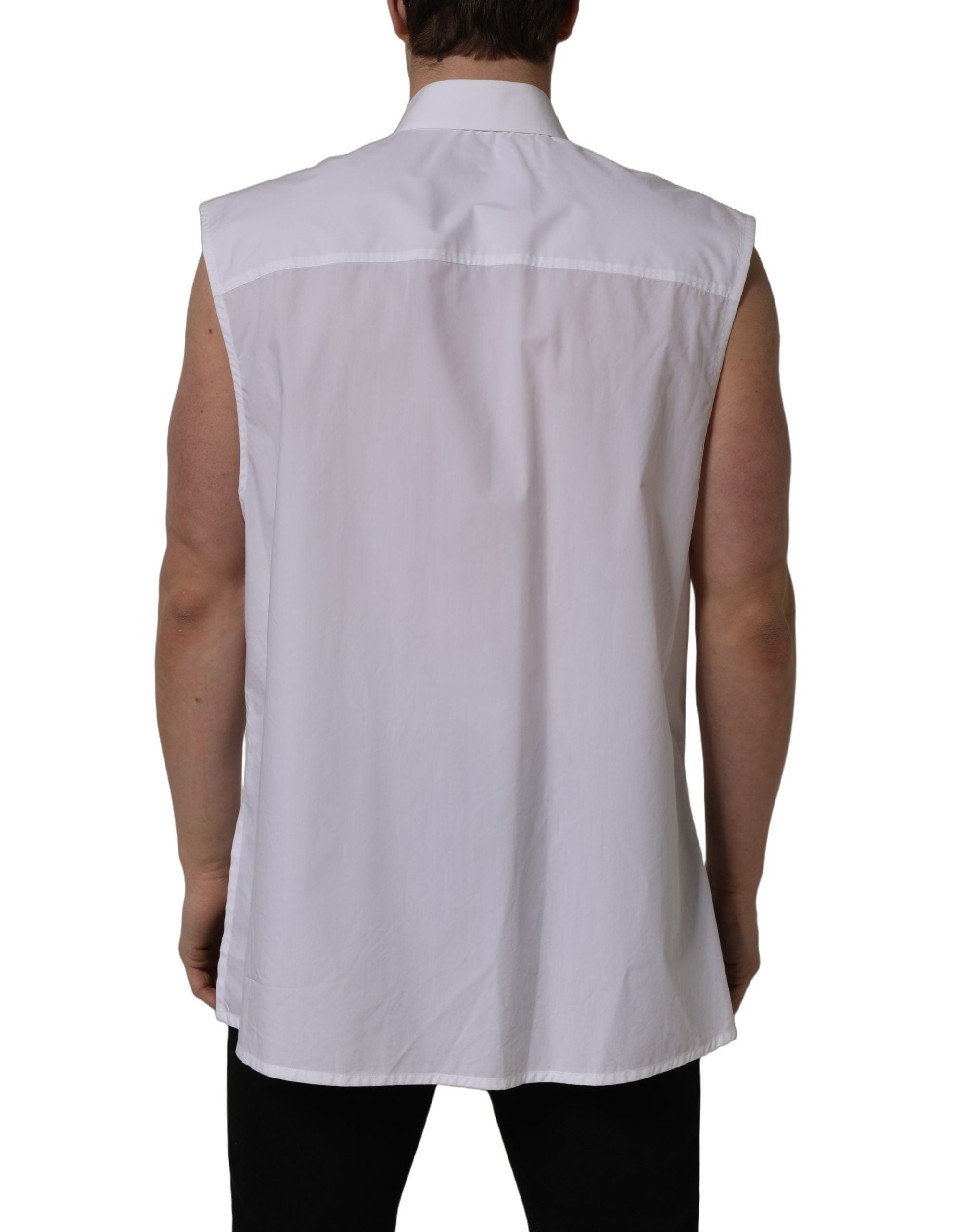 Dolce & Gabbana White Cotton Sleeveless Dress Shirt - Timeless Elegance