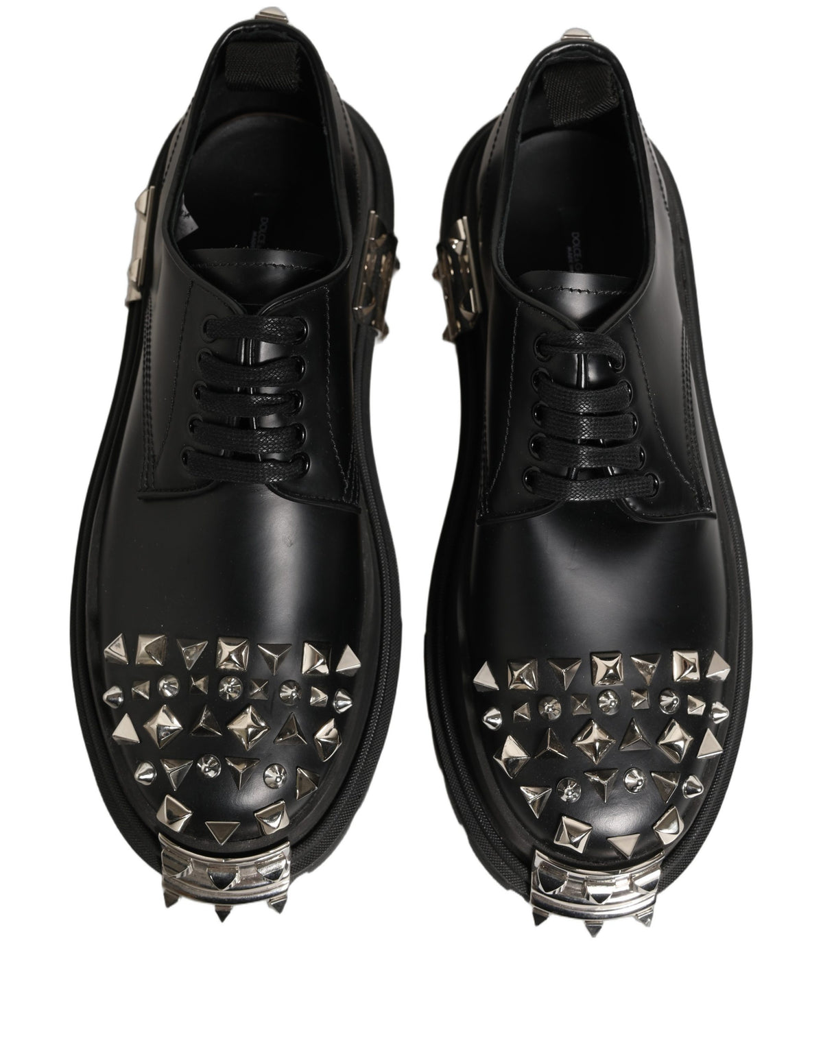 Dolce & Gabbana Black Leather Studded Derby Shoes, Artisan Luxury