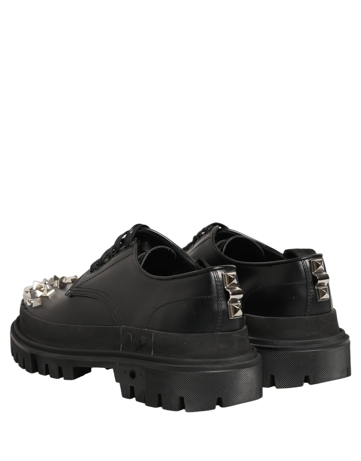 Dolce & Gabbana Black Leather Studded Derby Shoes, Artisan Luxury
