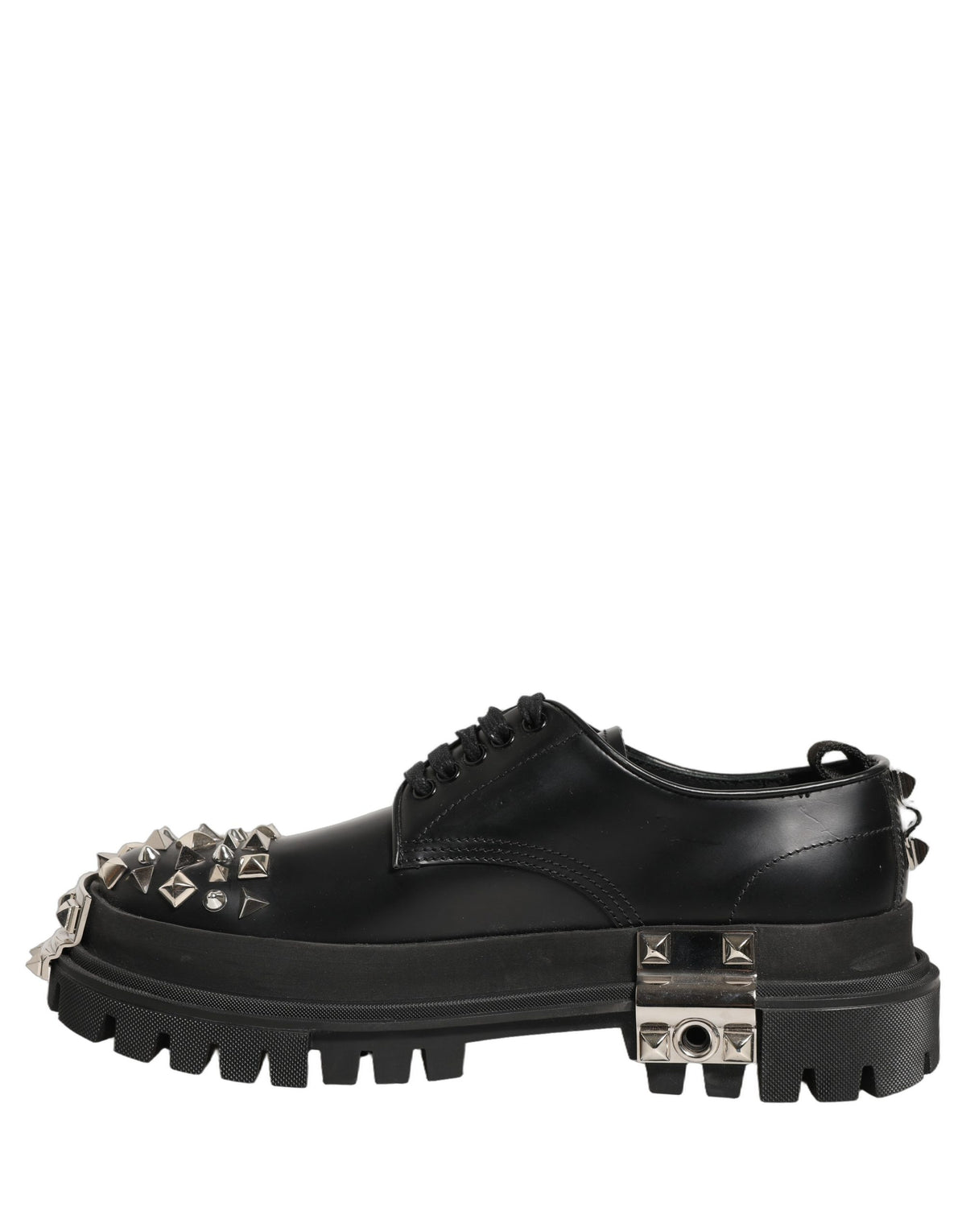 Dolce & Gabbana Black Leather Studded Derby Shoes, Artisan Luxury