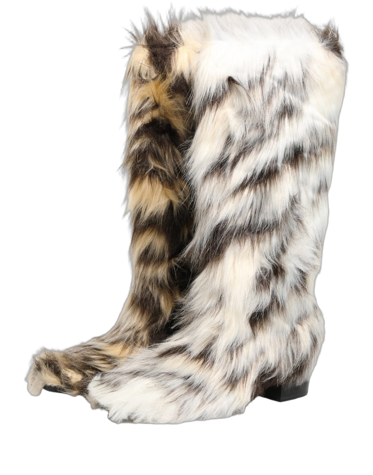 Dolce & Gabbana Multicolor Knee High Faux Fur Boots - Luxury Elegance
