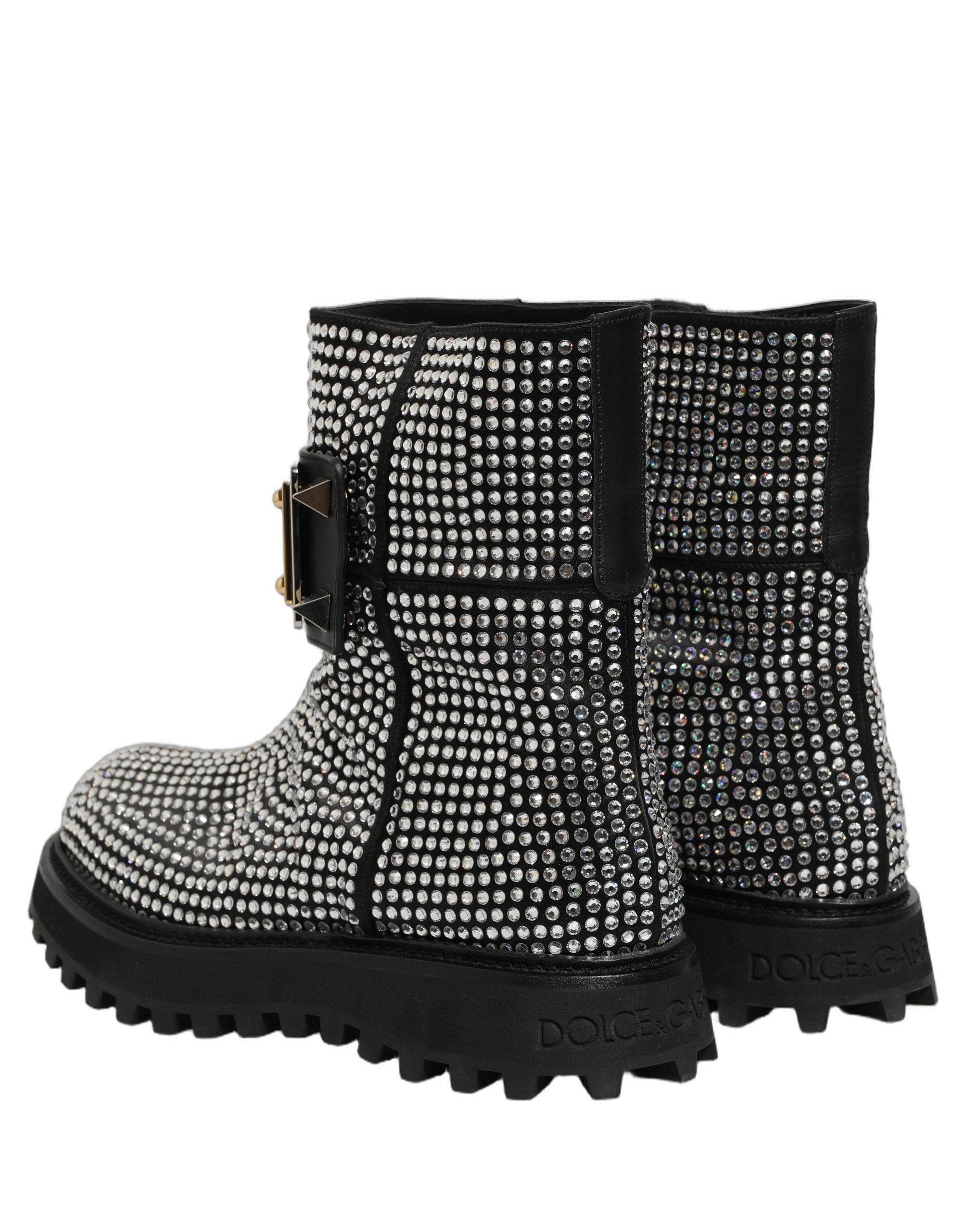 Dolce & Gabbana Crystal-Embellished Leather Ankle Boots