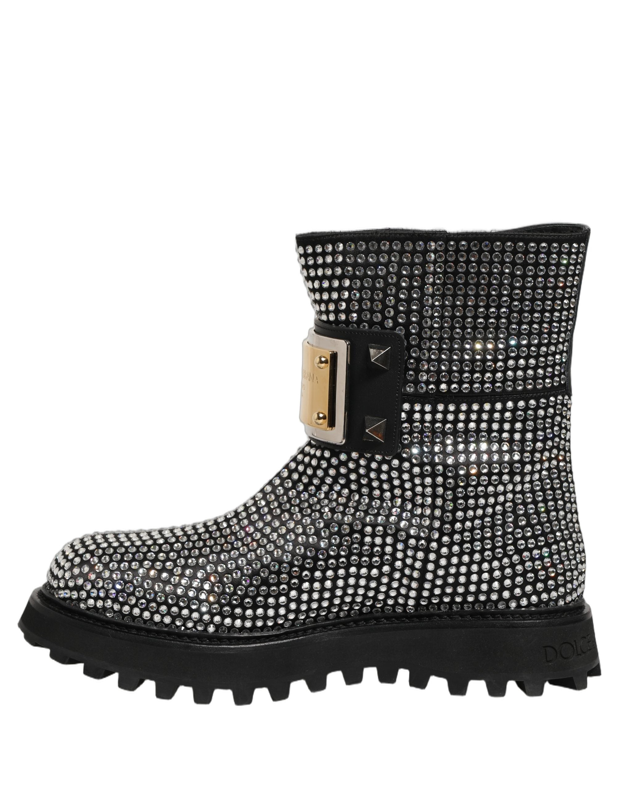 Dolce & Gabbana Crystal-Embellished Leather Boots for Timeless Elegance