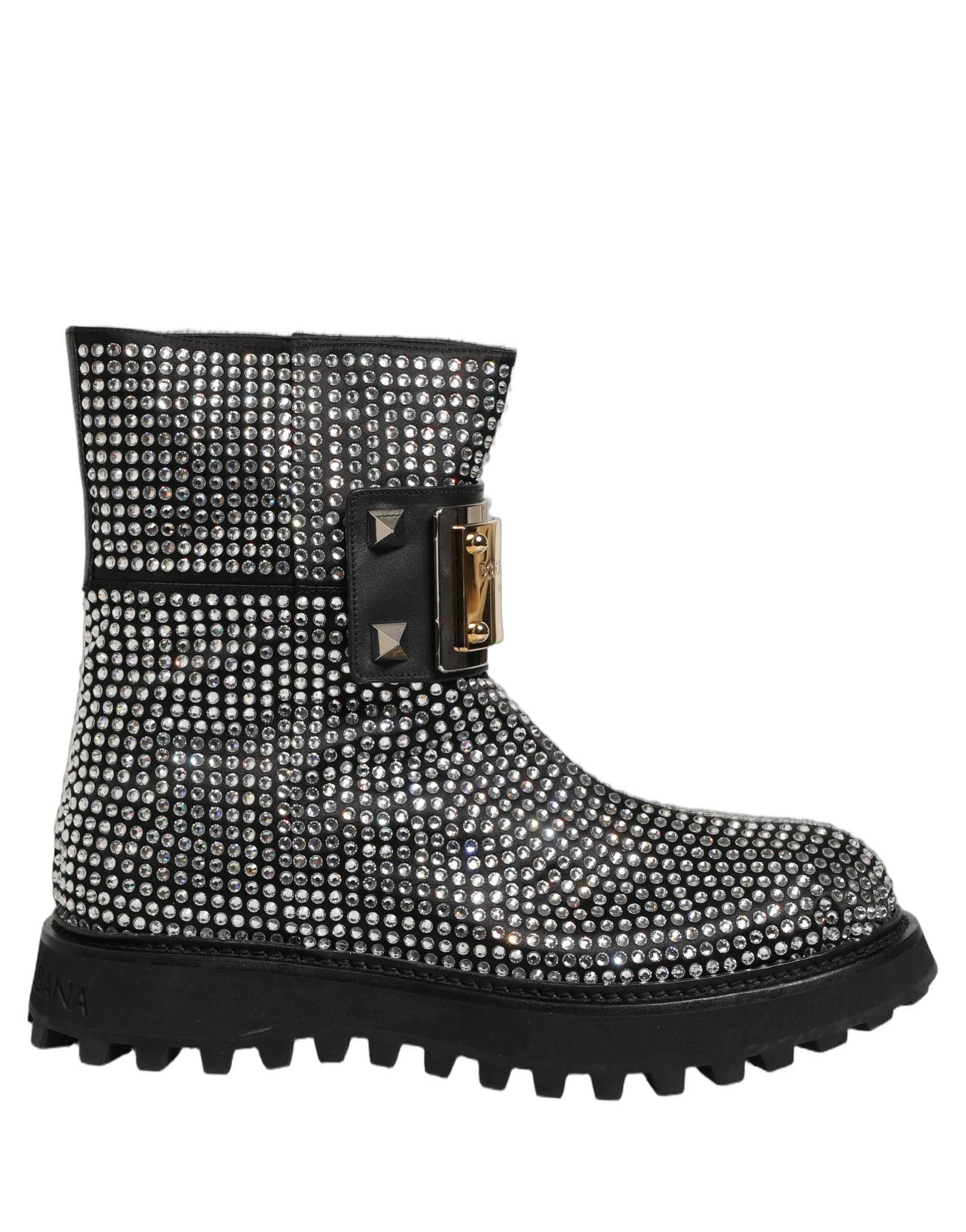 Dolce & Gabbana Crystal-Embellished Leather Ankle Boots