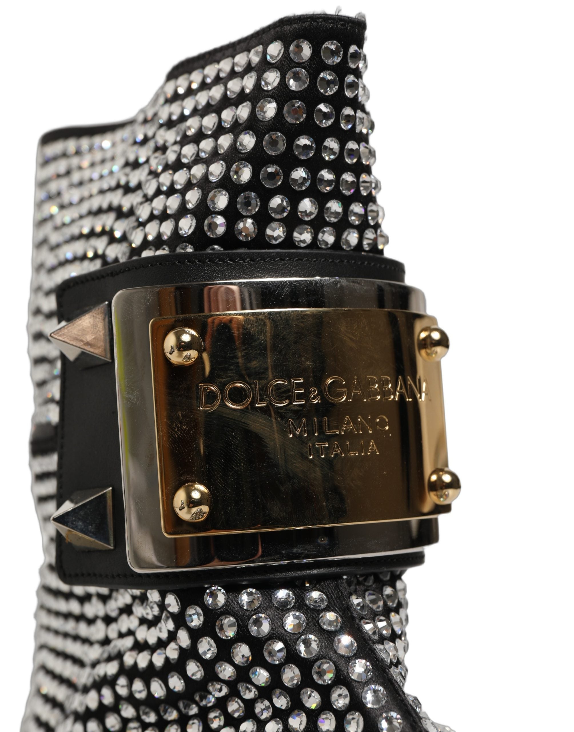 Dolce & Gabbana Crystal-Embellished Leather Ankle Boots