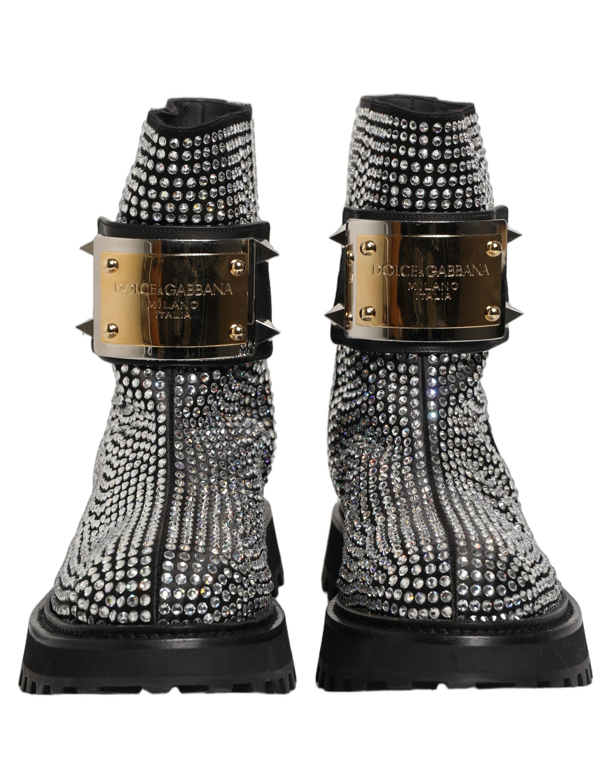 Dolce & Gabbana Black Crystal Embellished Luxe Leather Boots