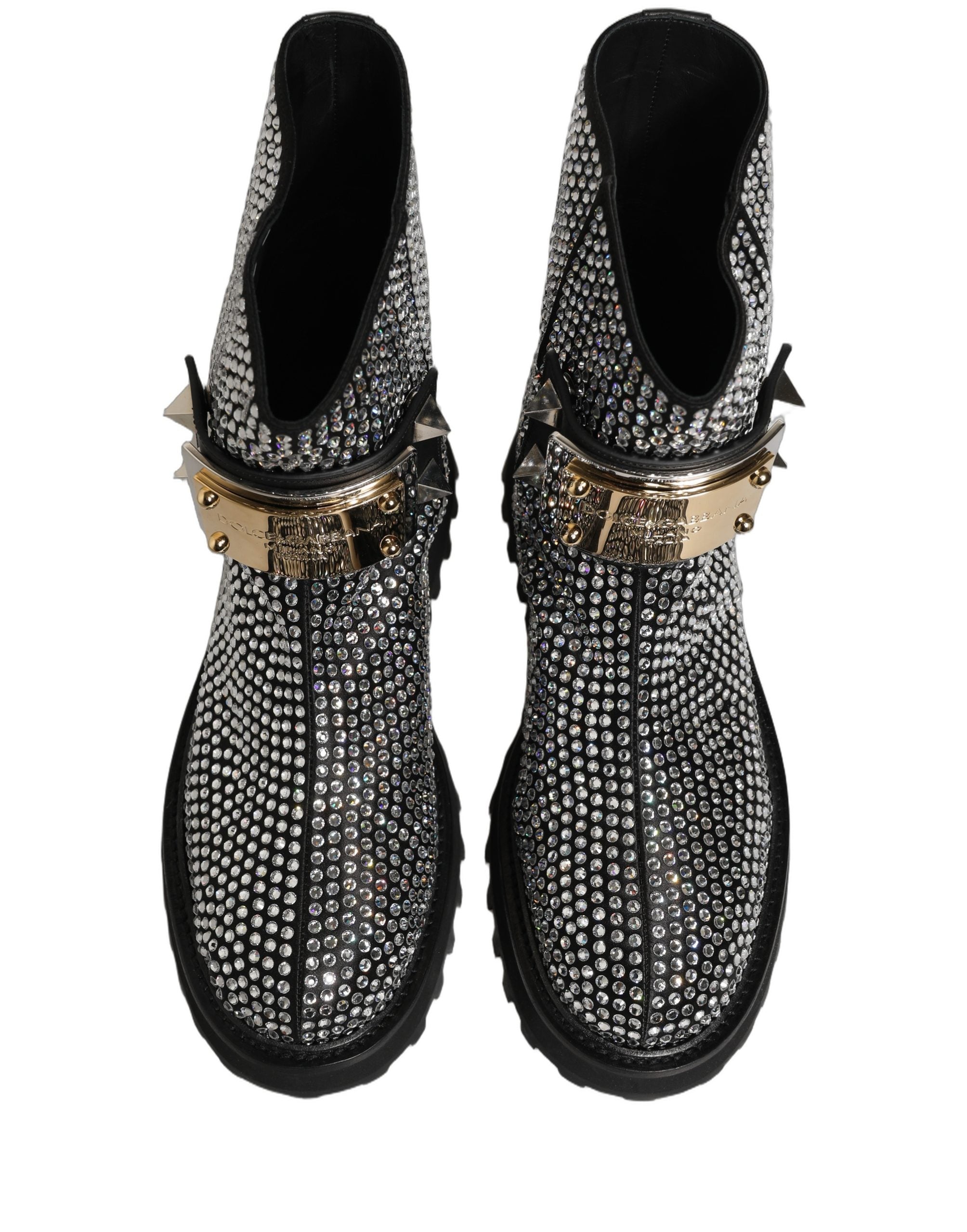 Dolce & Gabbana Black Crystal Embellished Luxe Leather Boots