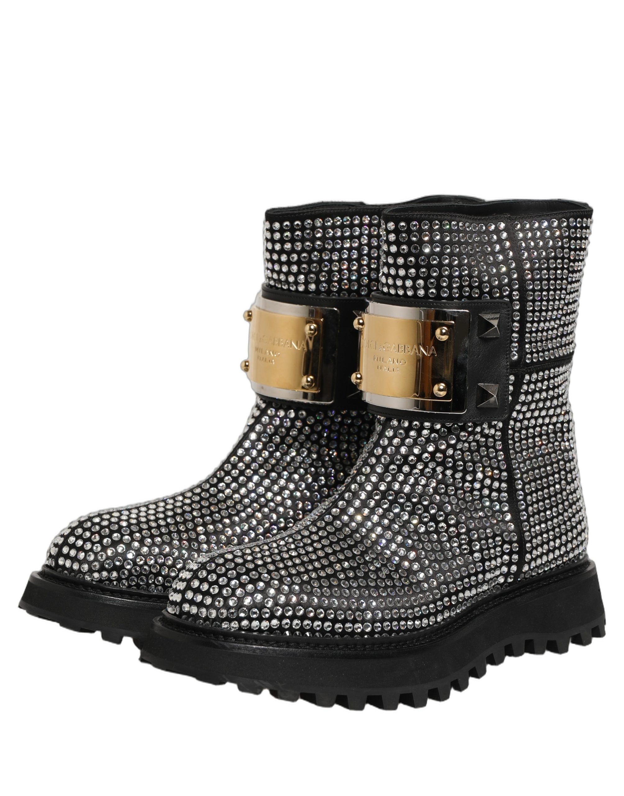 Dolce & Gabbana Black Crystal Embellished Short Boots Luxury