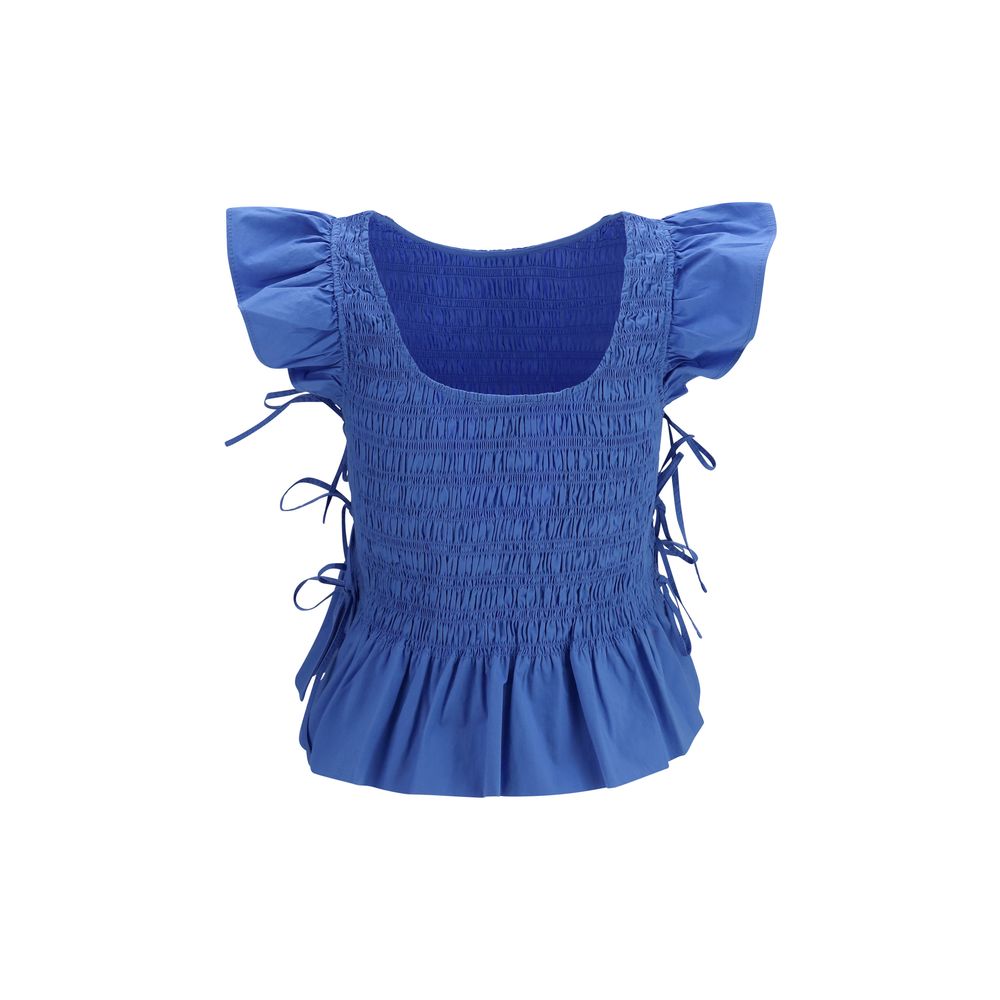 Ganni Blue Cotton Blouse - Effortless Elegance in Contemporary Fashion