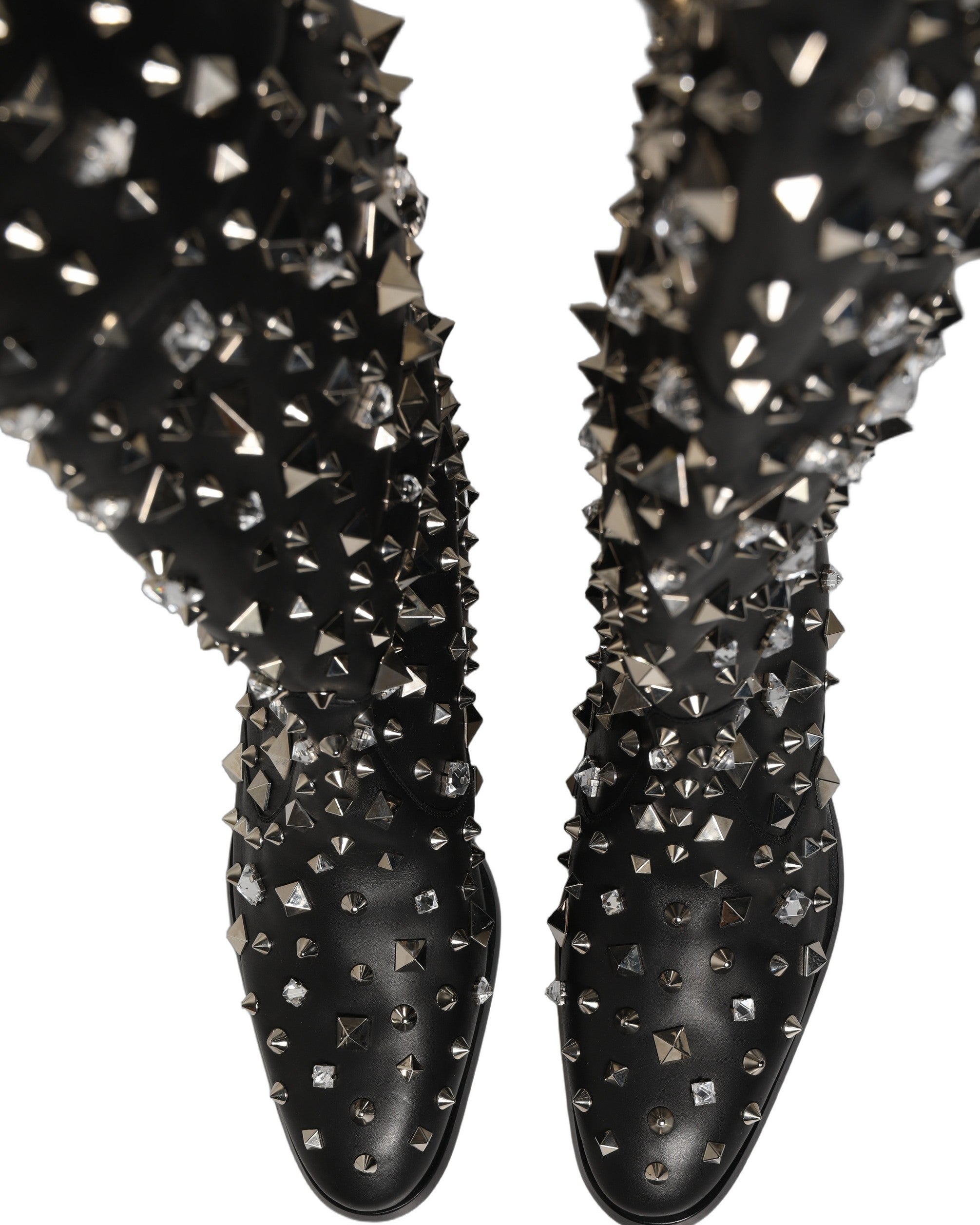 Dolce & Gabbana Black Crystal Embellished High Boots - Luxury Footwear