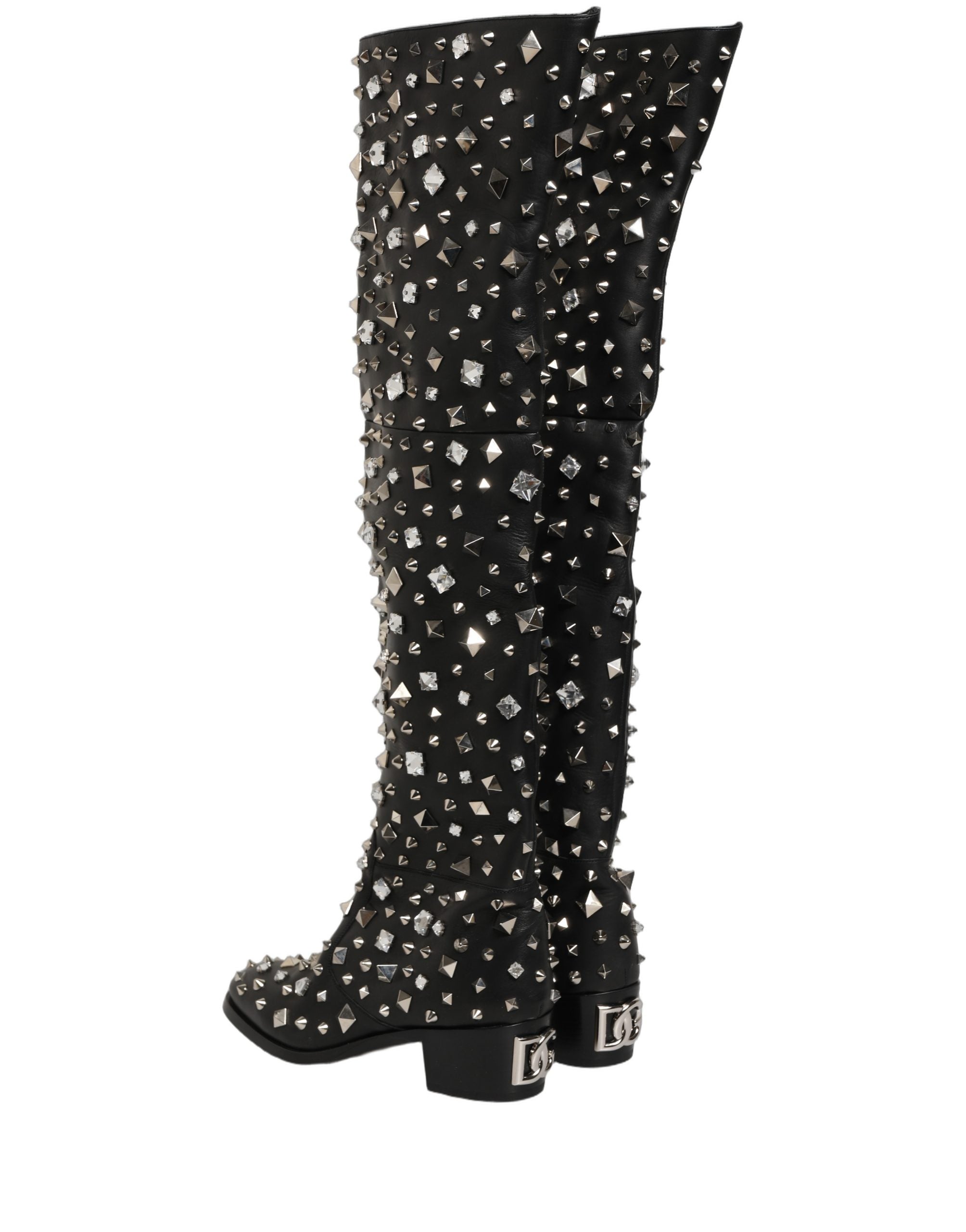 Dolce & Gabbana Black Crystal Embellished High Boots - Luxury Footwear