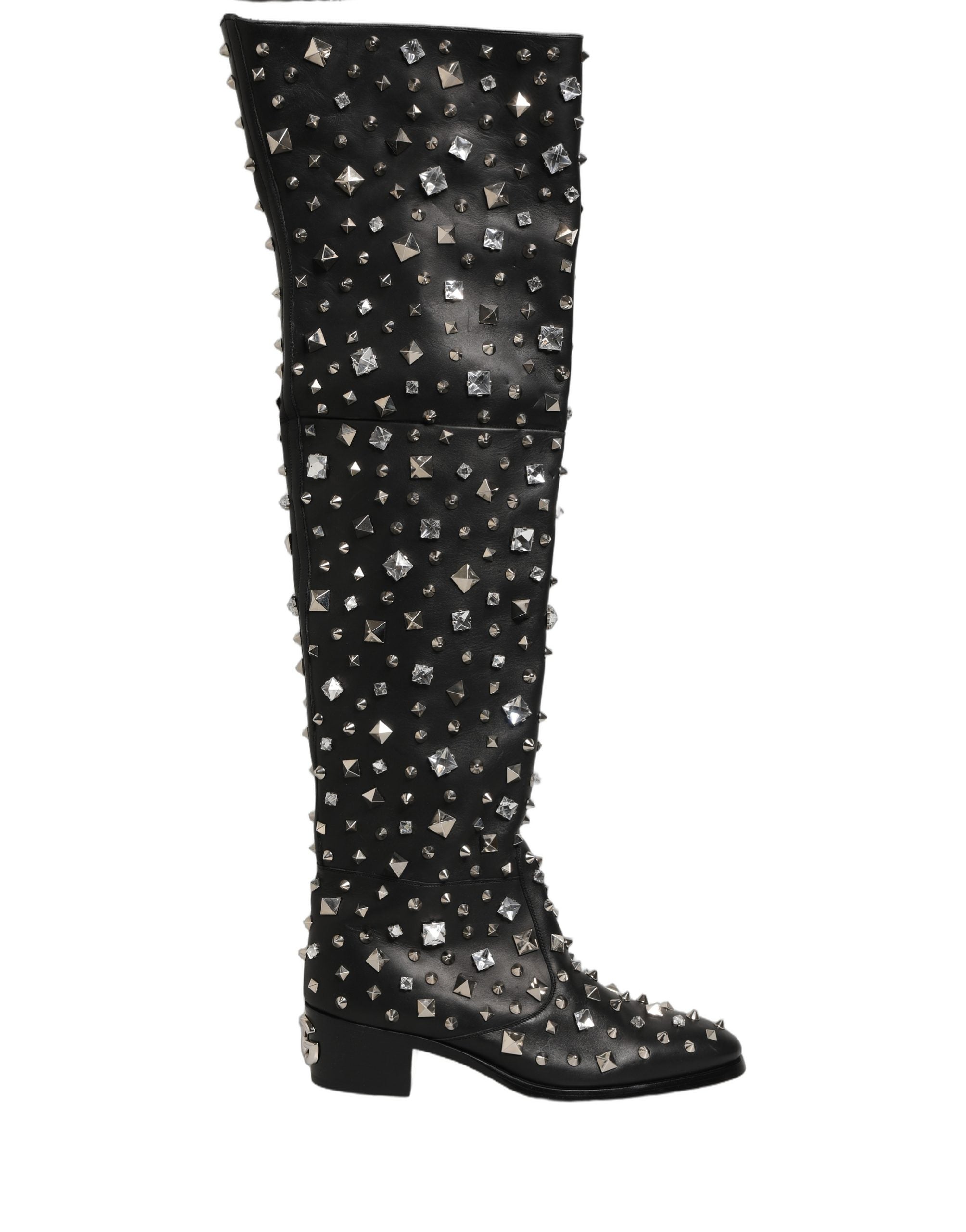 Dolce & Gabbana Black Crystal Embellished High Boots - Luxury Footwear