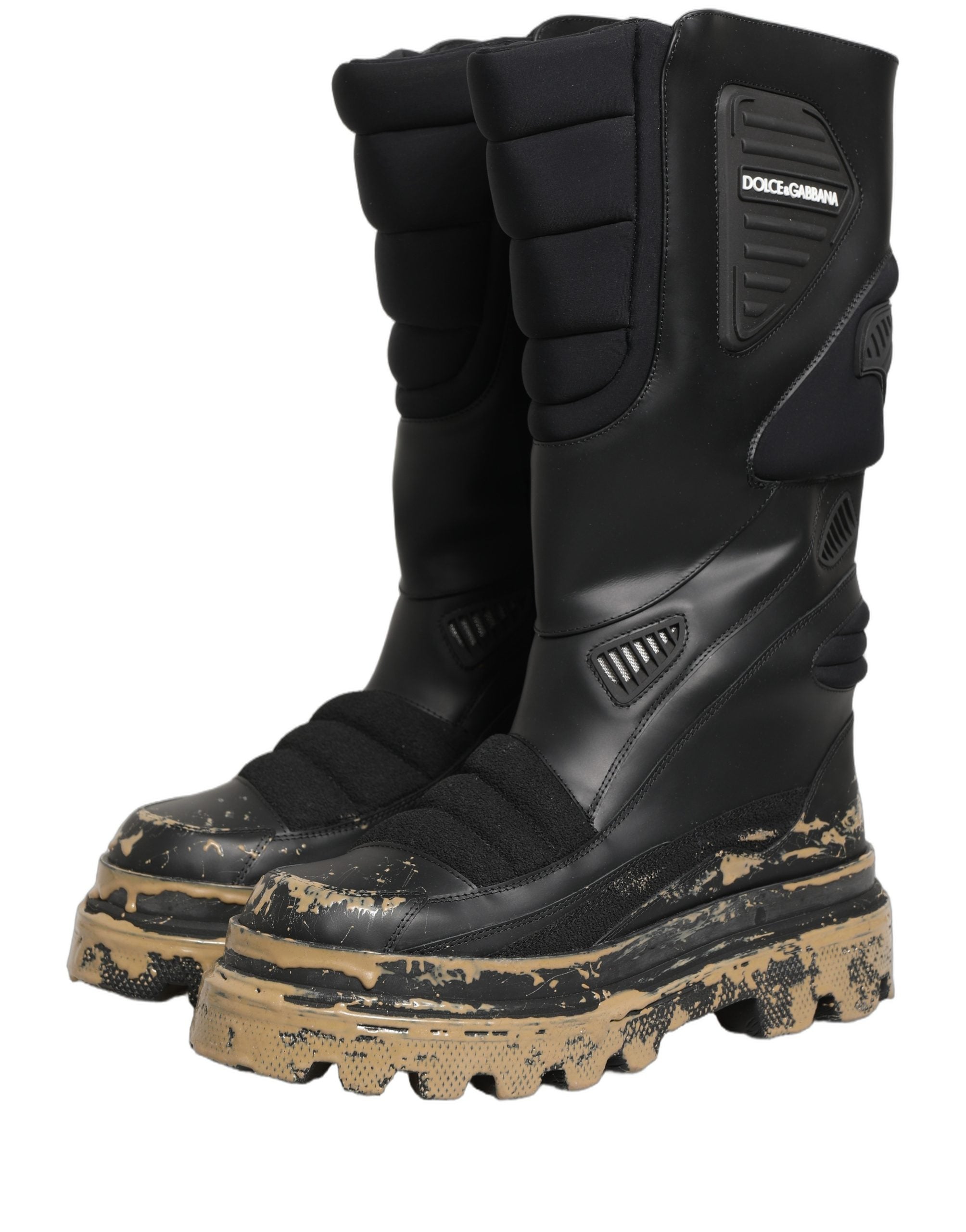 Dolce & Gabbana Black Leather Biker Mid Calf Boots - Timeless Luxury