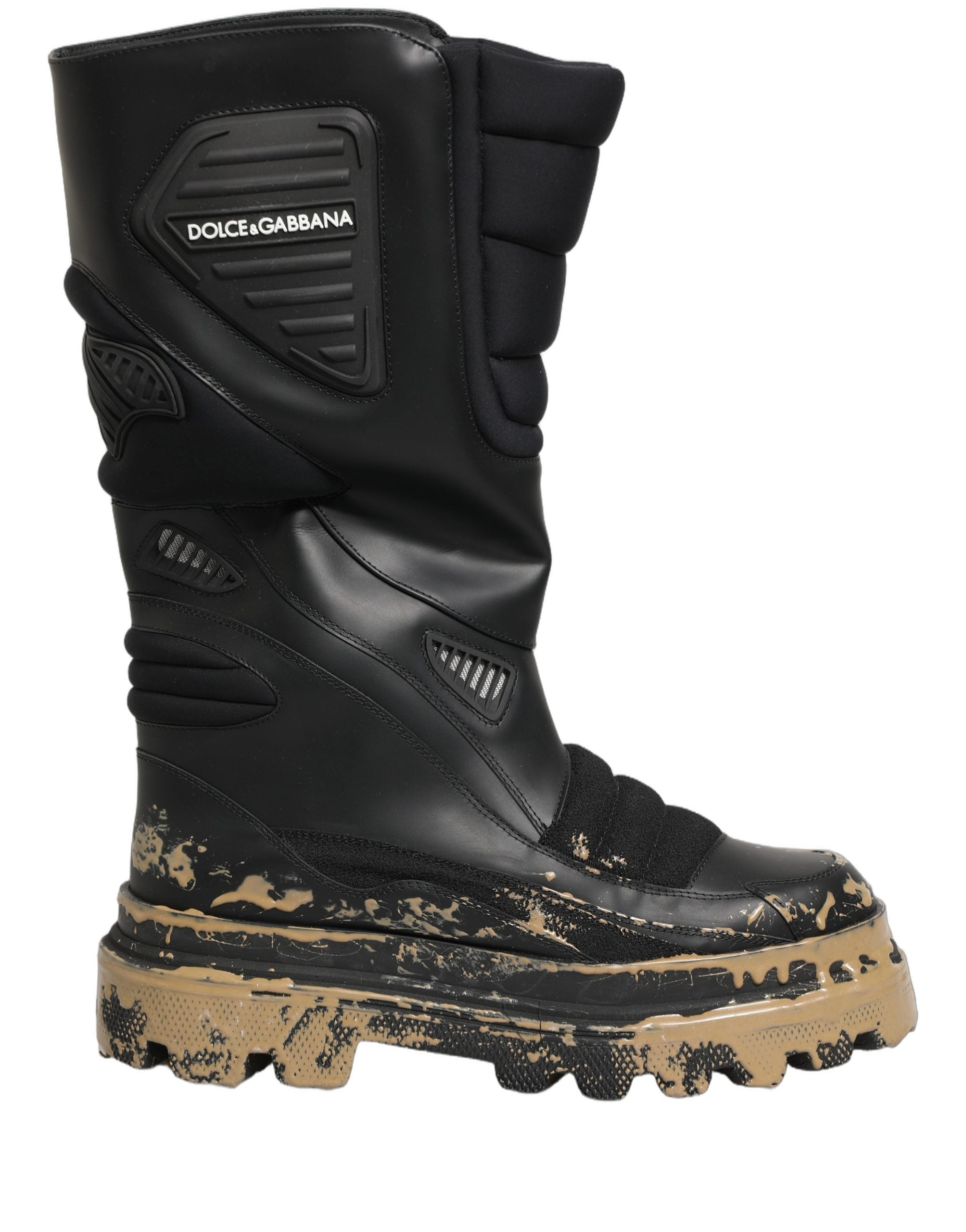 Dolce & Gabbana Black Leather Biker Mid Calf Boots - Timeless Luxury