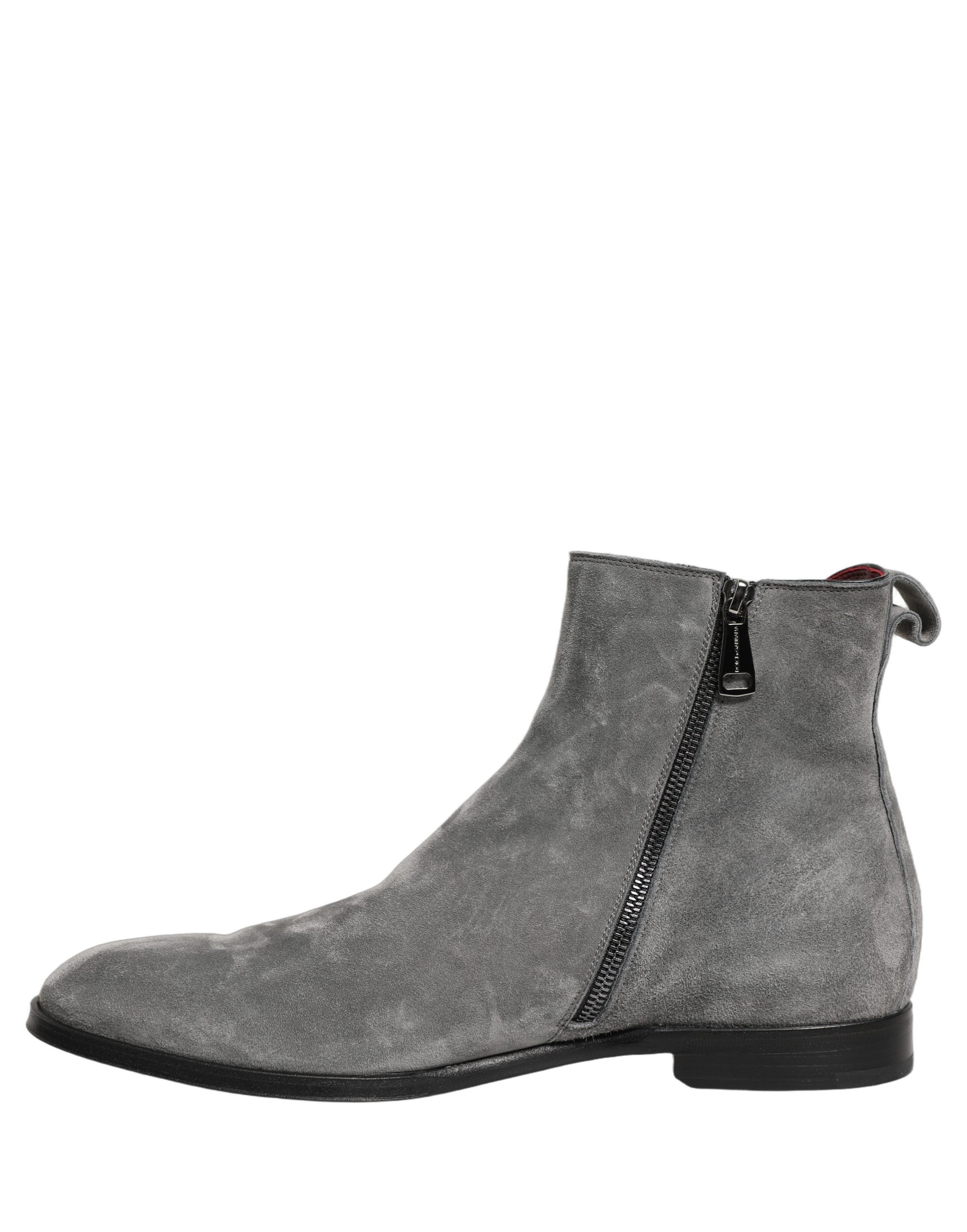 Step into the allure of Dolce & Gabbana's Gray Suede Leather Chelsea Boots, where exquisite Italian craftsmanship meets luxurious materials for timeless elegance.