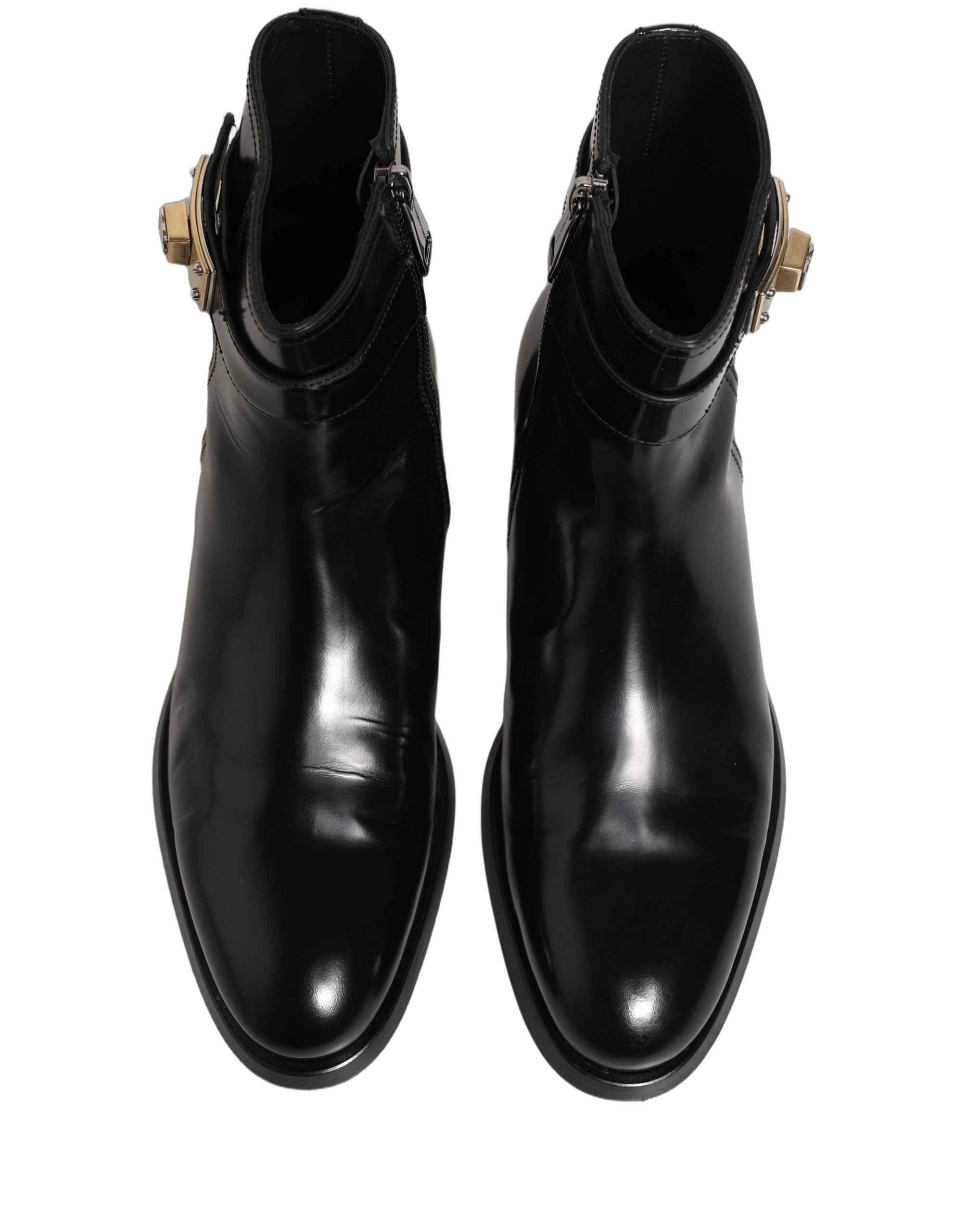 Dolce & Gabbana Black Leather Mid Calf Boots - Luxury Footwear