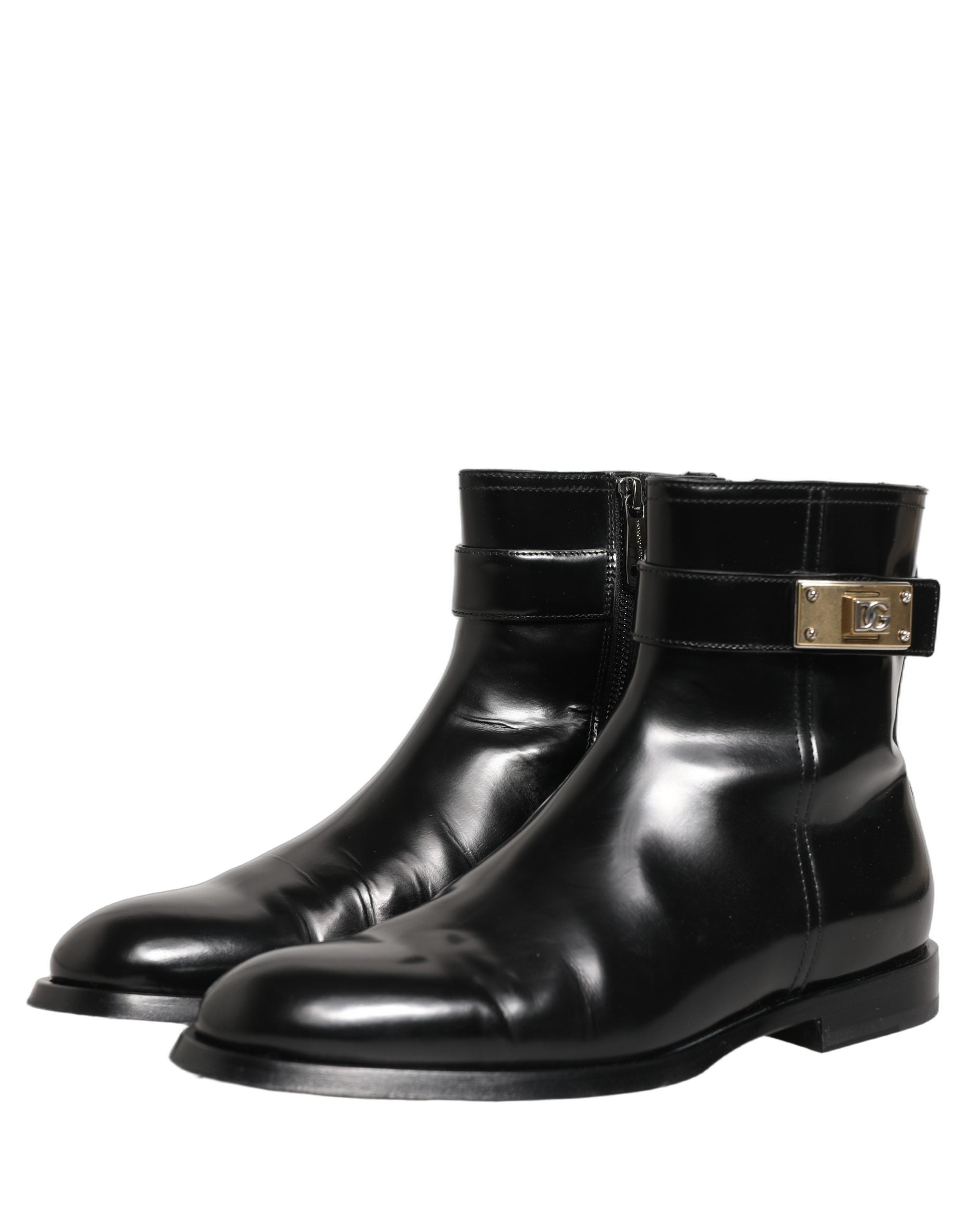 Dolce & Gabbana Black Leather Mid Calf Boots - Luxury Footwear