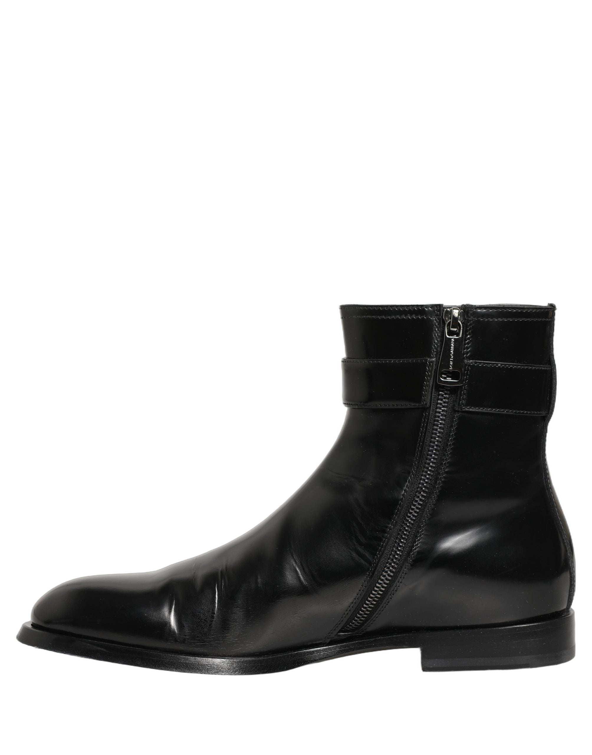 Dolce & Gabbana Black Leather Mid Calf Boots – Luxury Footwear