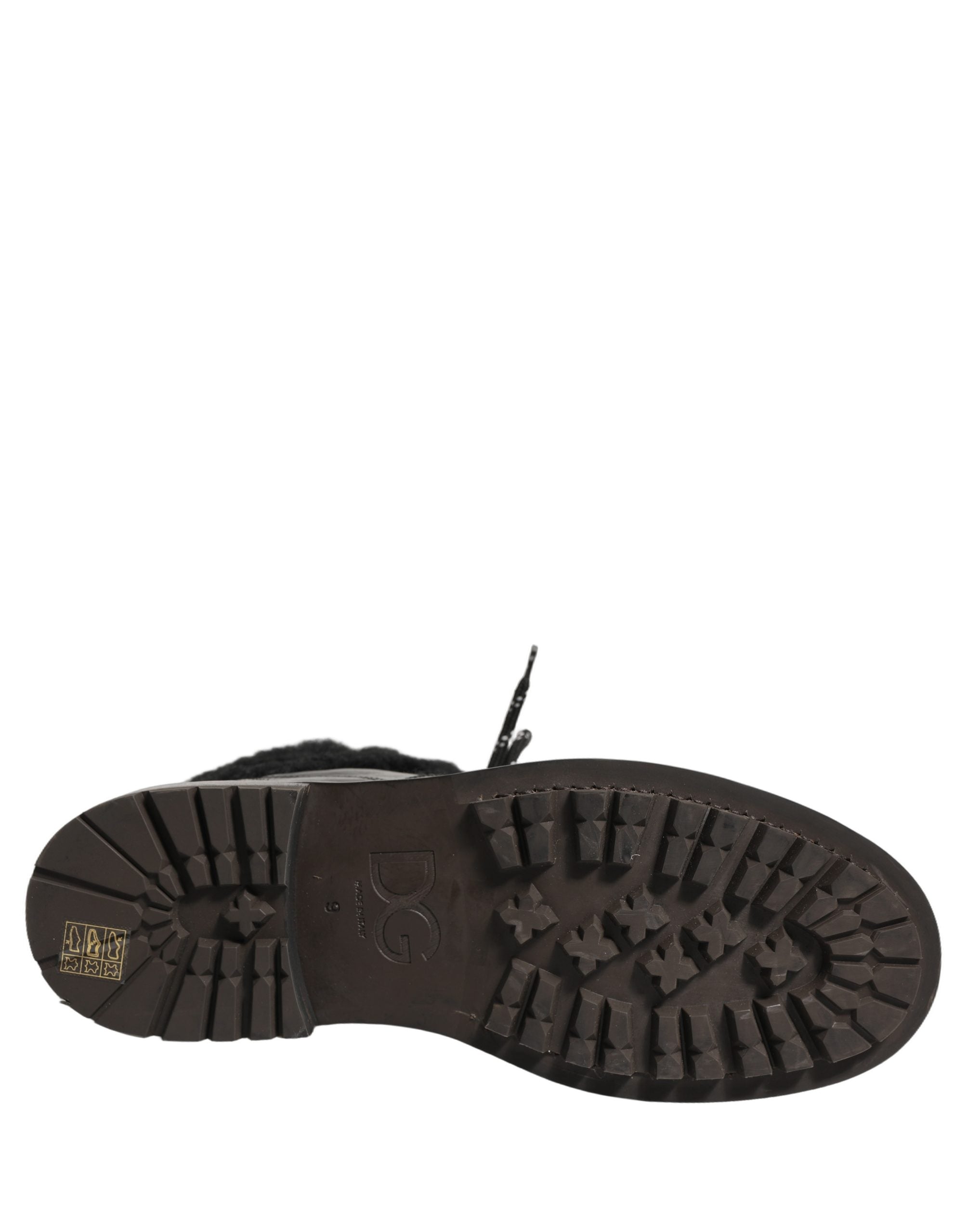 Dolce & Gabbana Black Trekking Fur Lace Leather Boots - Luxury Footwear