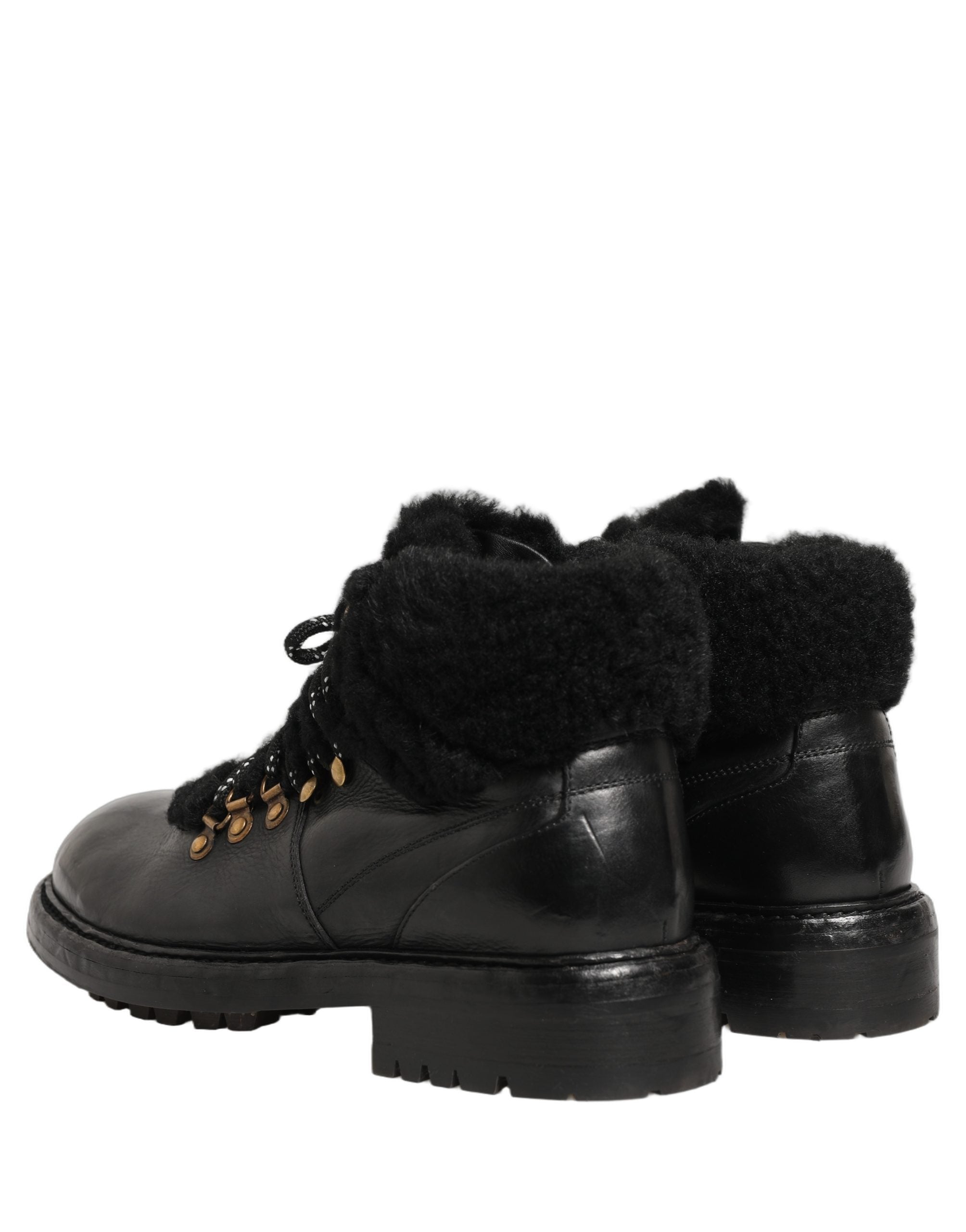 Dolce & Gabbana Black Trekking Fur Lace Leather Boots - Luxury Redefined