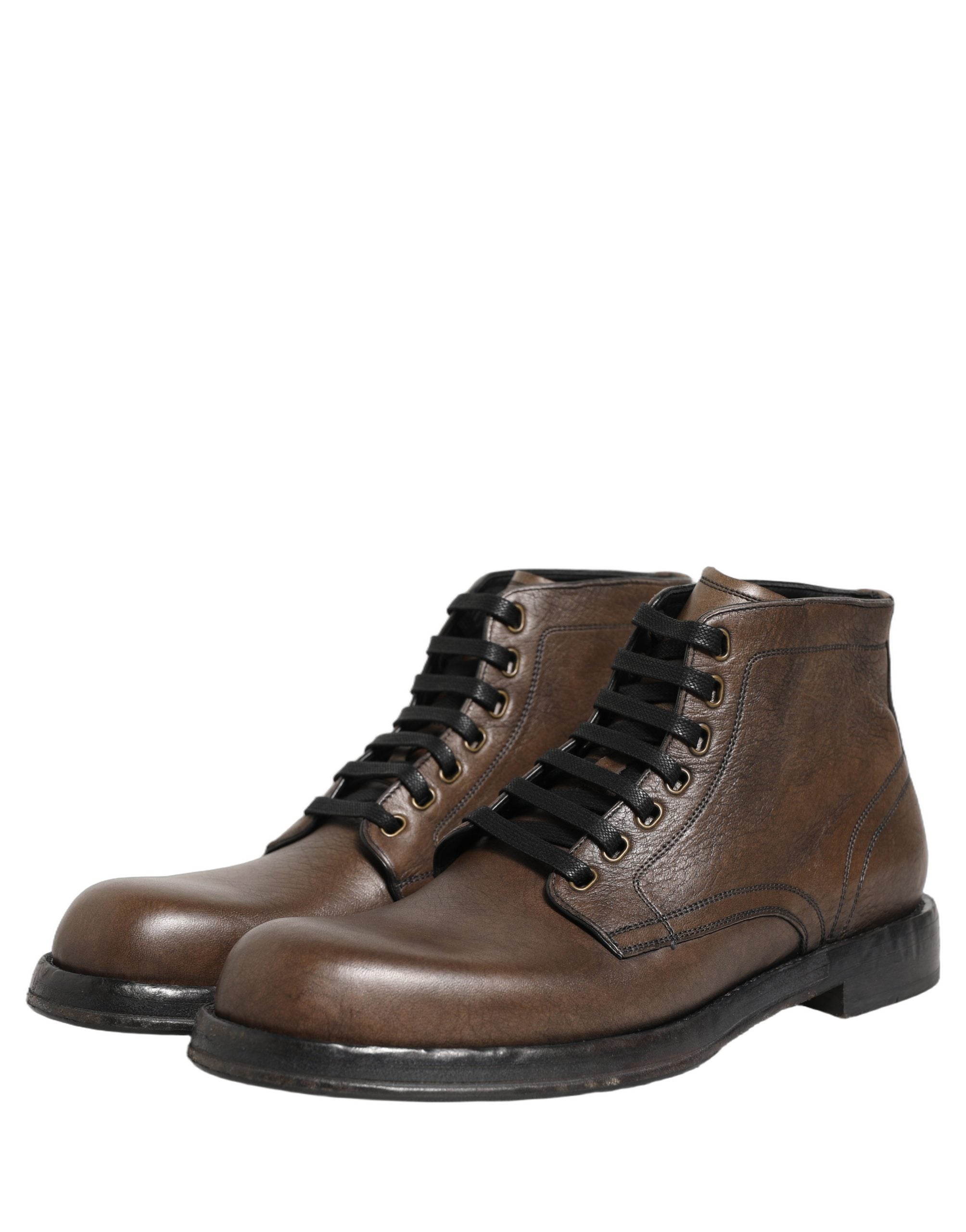 Dolce & Gabbana Brown Perugino Leather Ankle Boots - Luxury Elegance