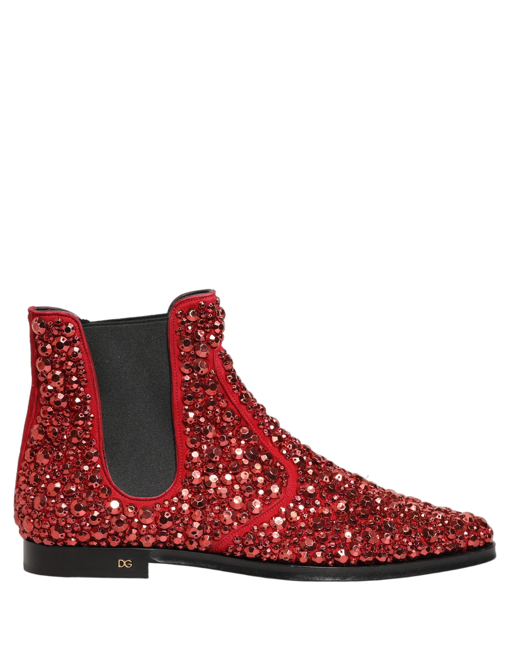 Dolce & Gabbana Red Crystal-Embellished Chelsea Ankle Boots