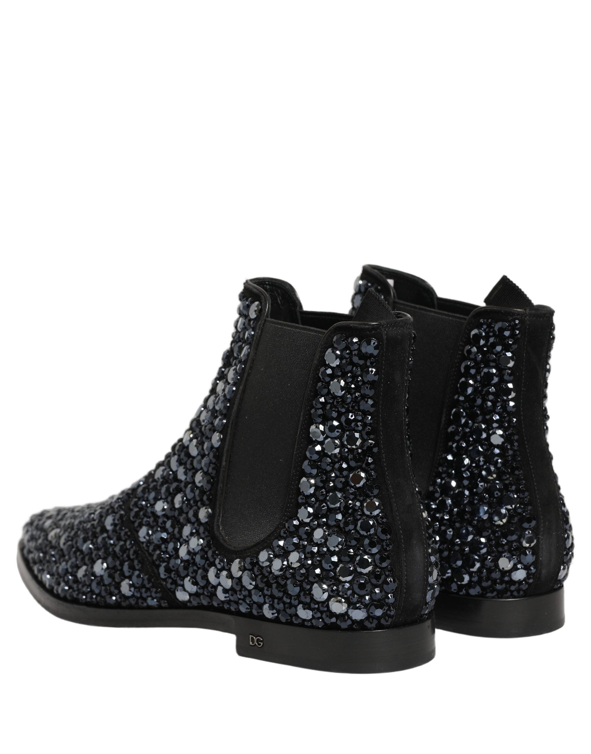 Dolce & Gabbana Black Embellished Chelsea Ankle Boots Luxury