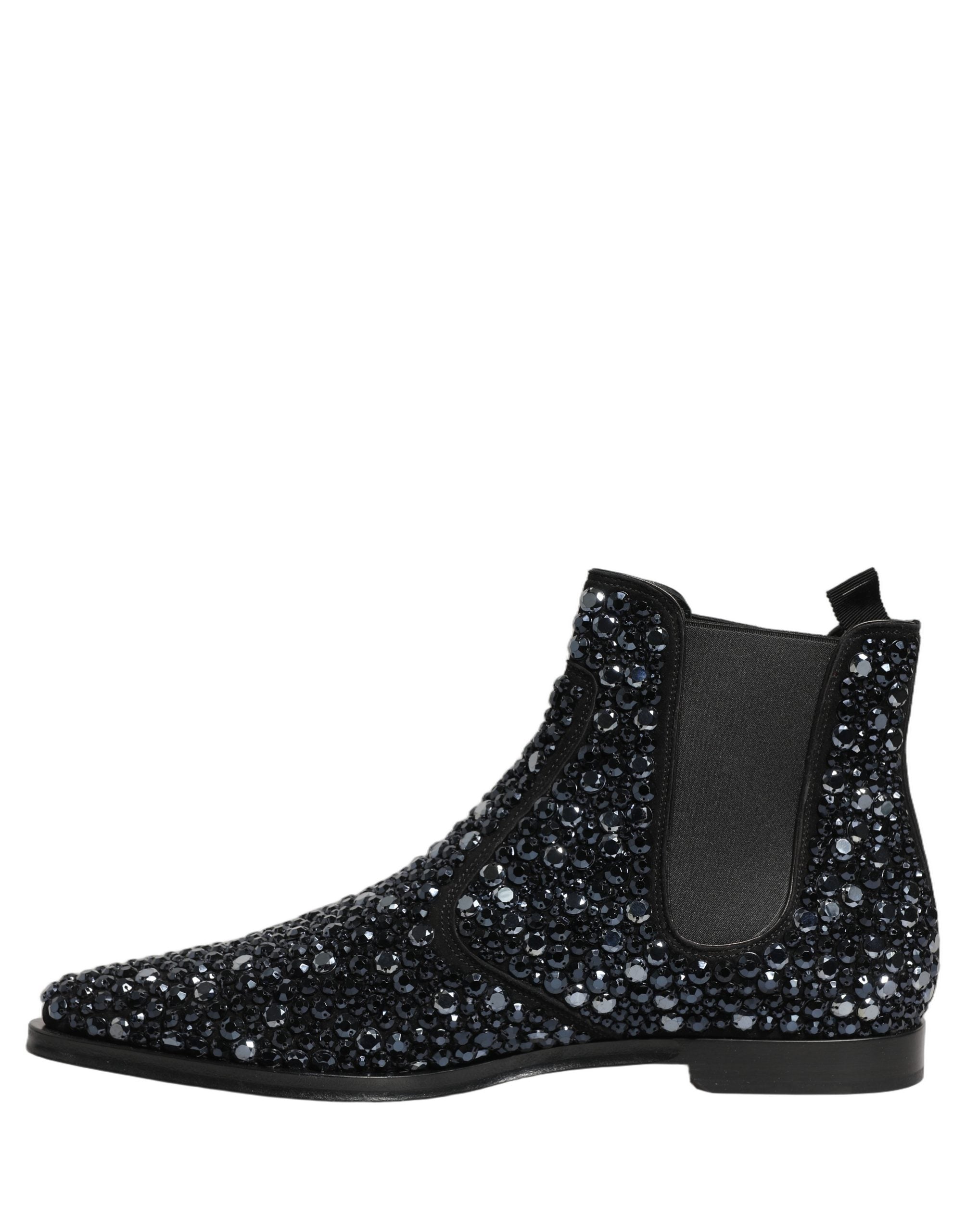 Dolce & Gabbana Black Embellished Chelsea Ankle Boots Luxury