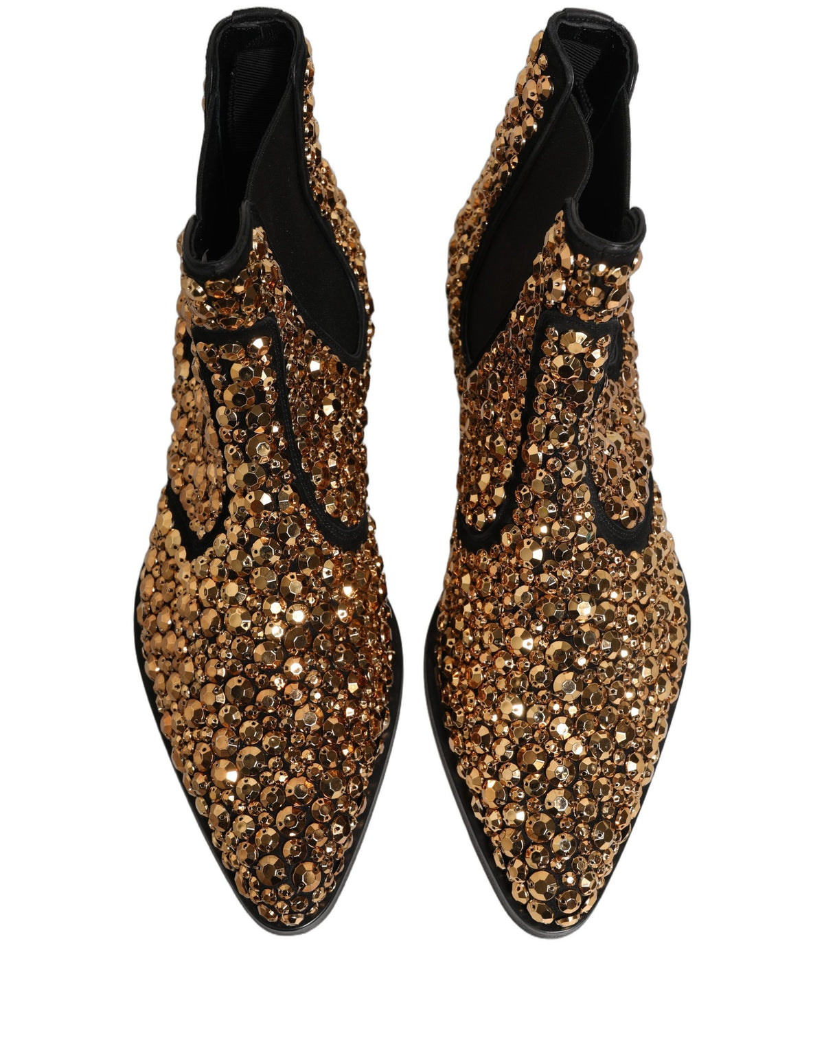 Dolce & Gabbana Gold Embellished Chelsea Ankle Boots, Luxury Leather