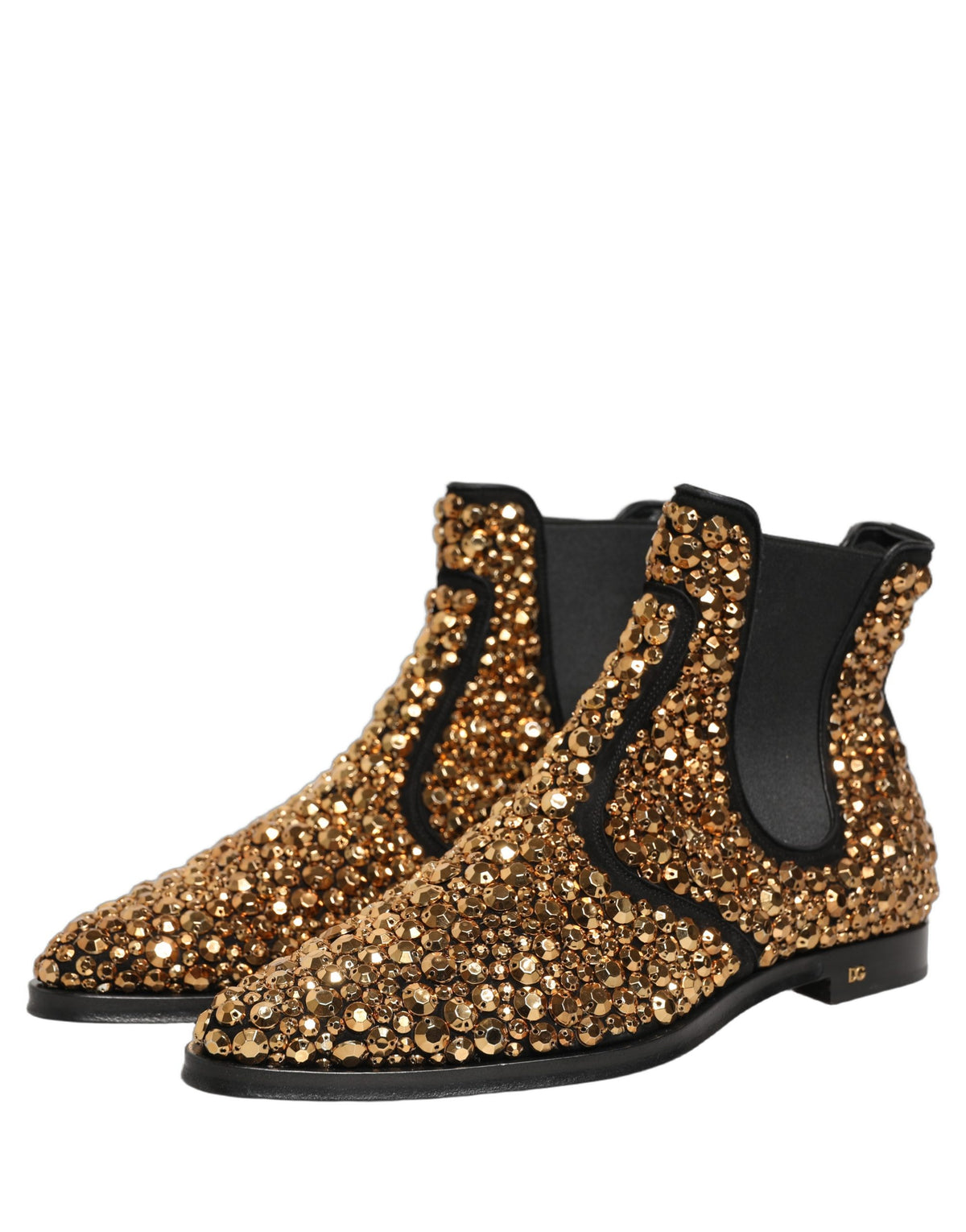 Dolce & Gabbana Gold Embellished Chelsea Ankle Boots, Luxury Artistry