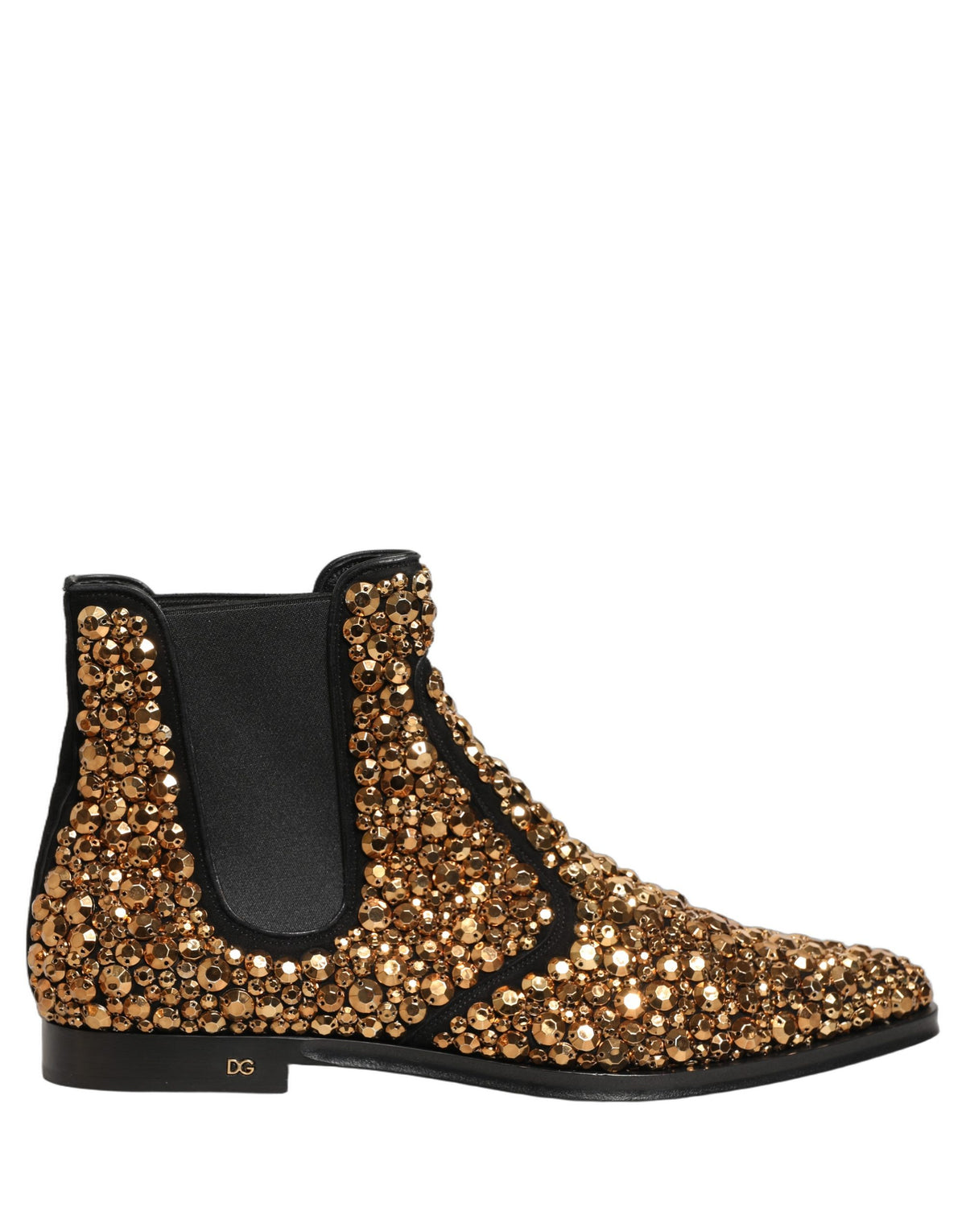 Dolce & Gabbana Gold Embellished Chelsea Ankle Boots, Luxury