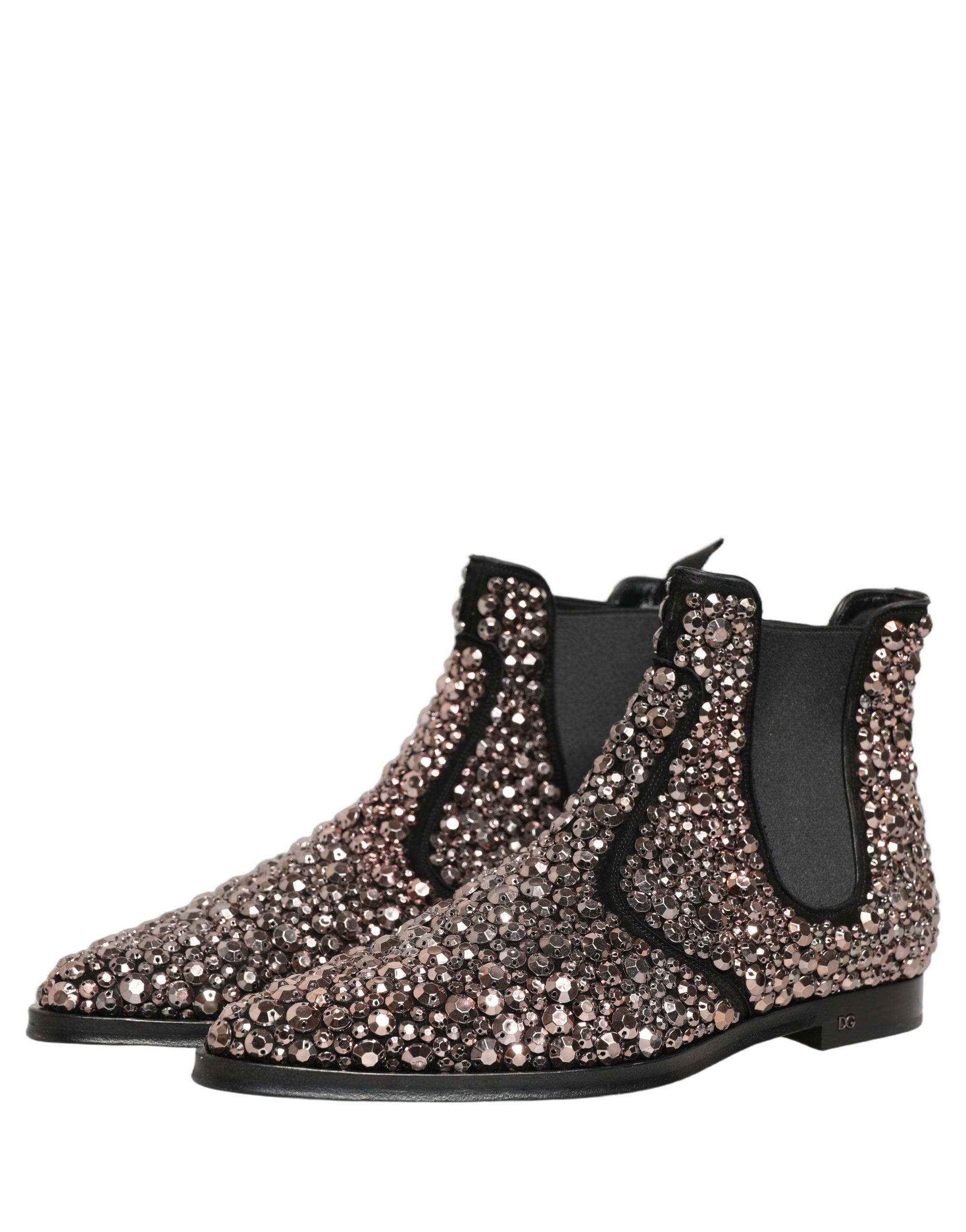 Dolce & Gabbana Silver Embellished Chelsea Ankle Boots Luxury