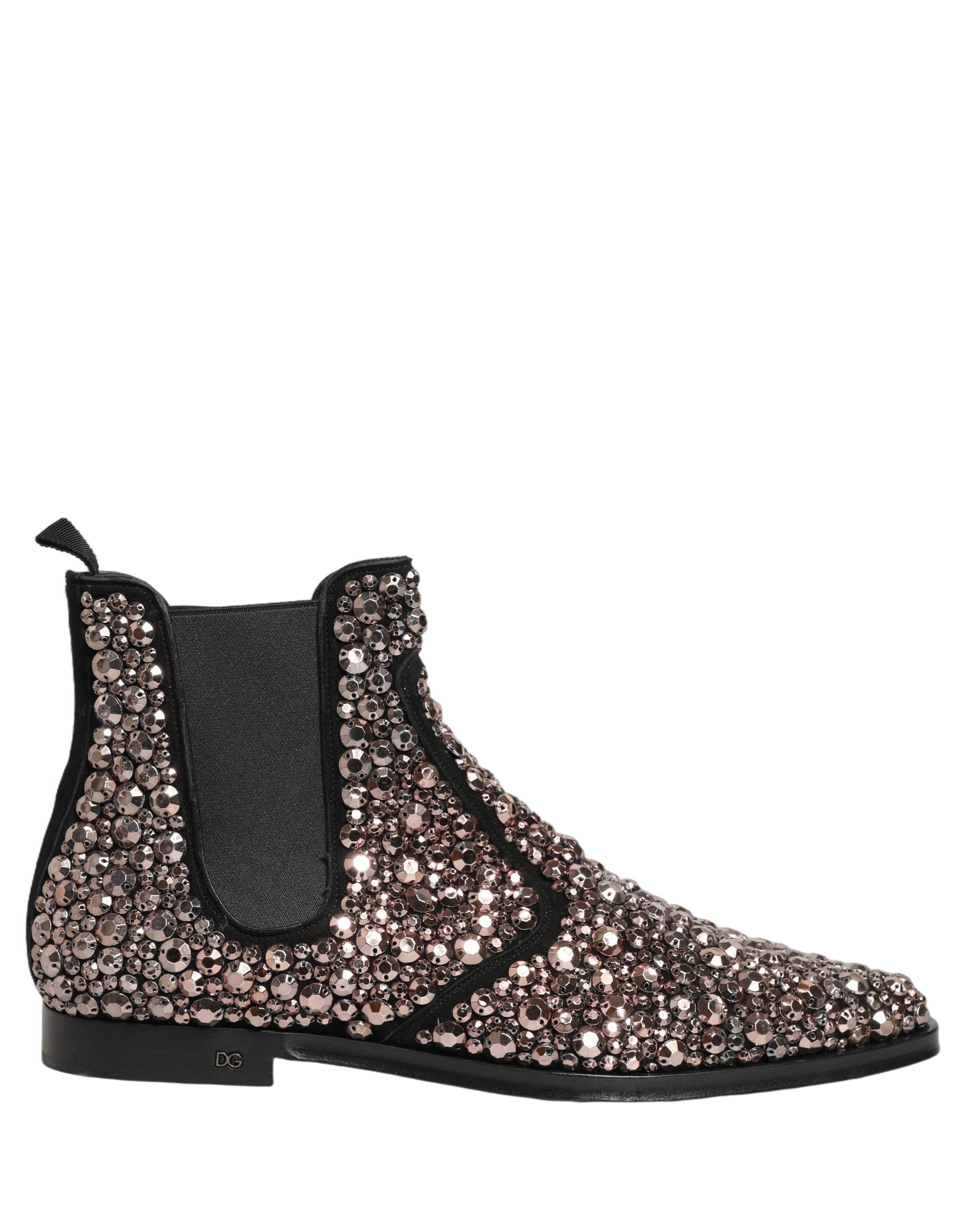 Dolce & Gabbana Silver Embellished Chelsea Ankle Boots Luxury