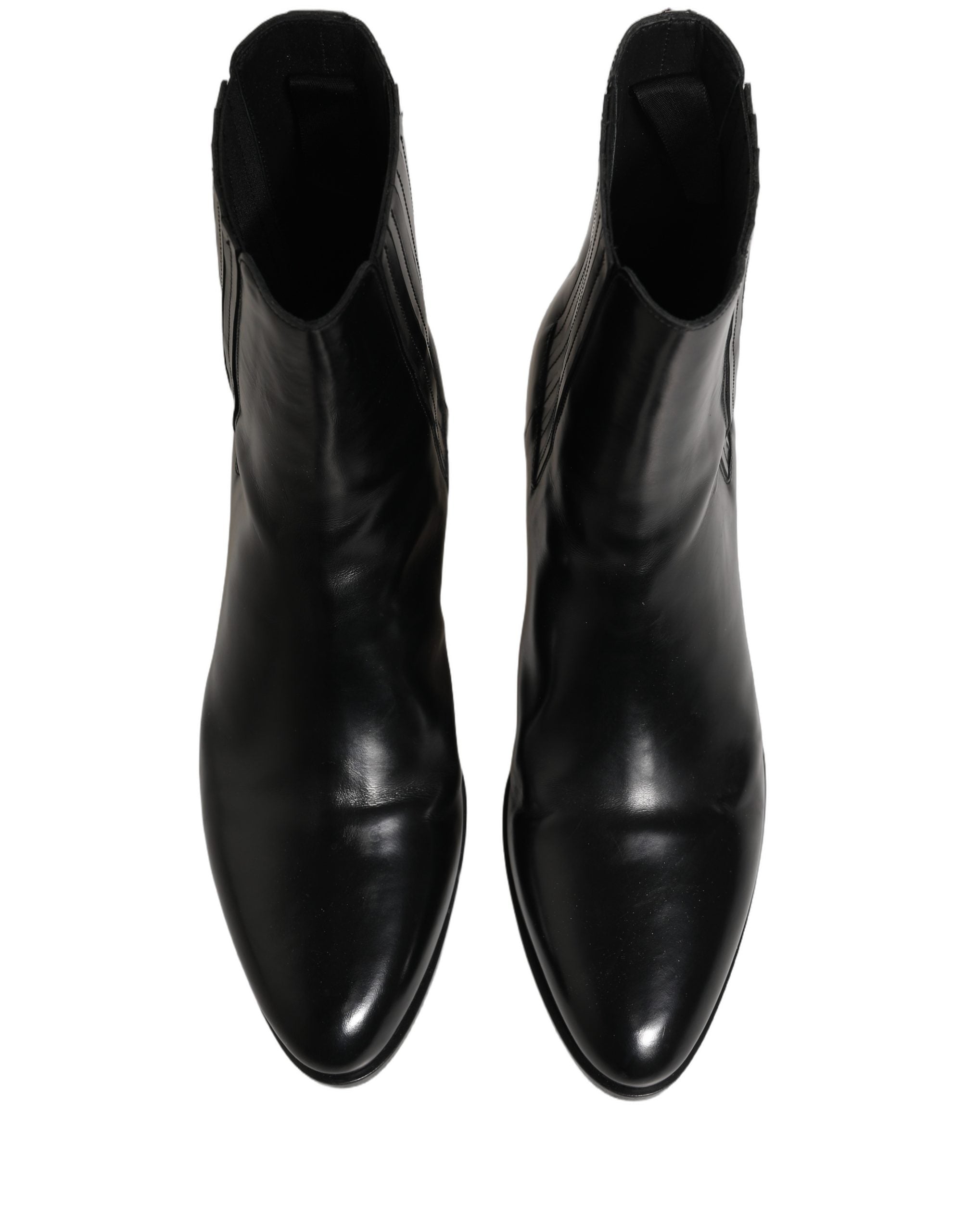 Dolce & Gabbana Black Leather Chelsea Mid Calf Boots Shoes