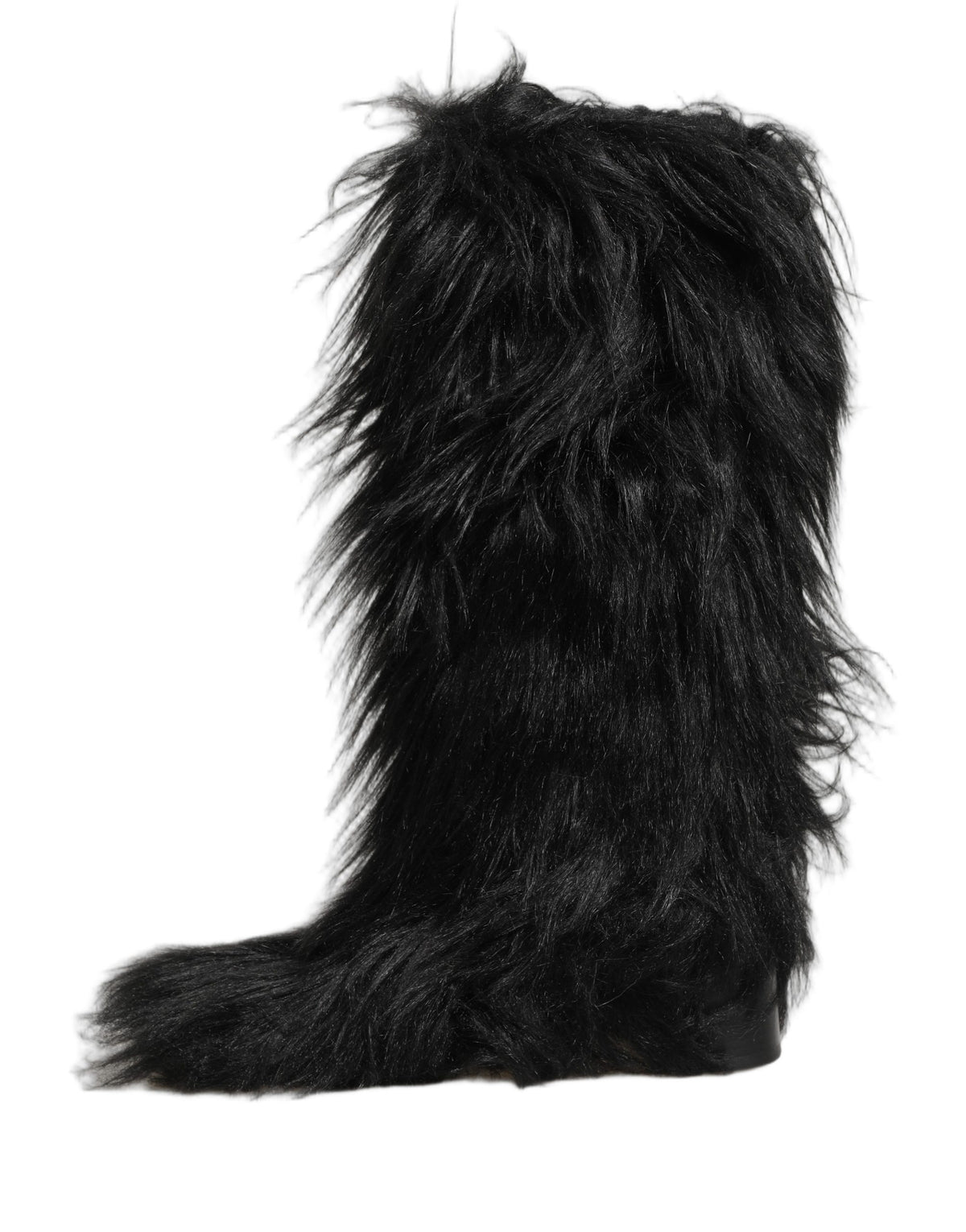 Dolce & Gabbana Black Faux Fur Mid Calf Boots - Luxury Elegance