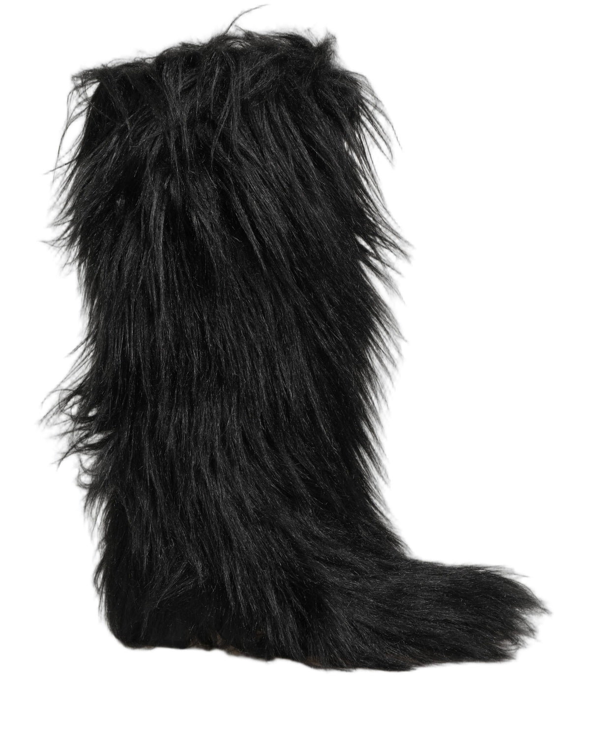 Dolce & Gabbana Black Faux Fur Mid Calf Boots - Luxury Elegance