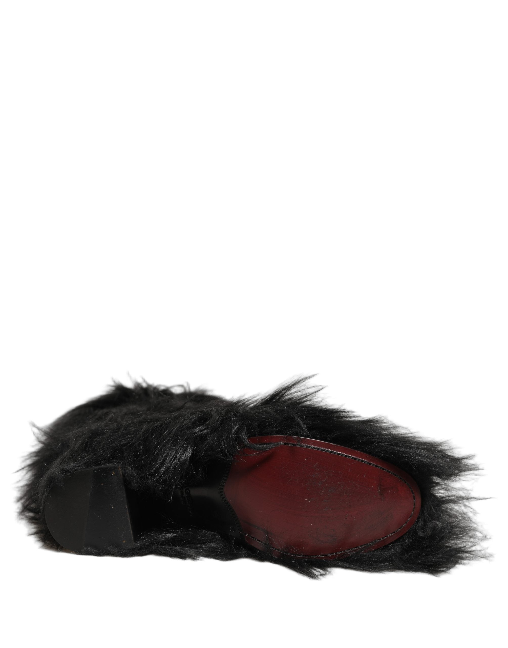 Dolce & Gabbana Black Faux Fur Mid Calf Boots - Luxury Elegance