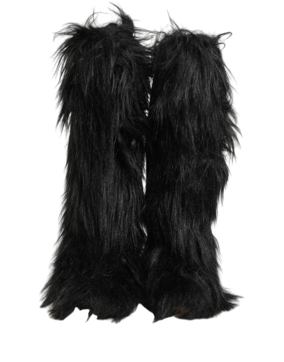 Dolce & Gabbana Black Faux Fur Mid Calf Boots - Luxury Elegance