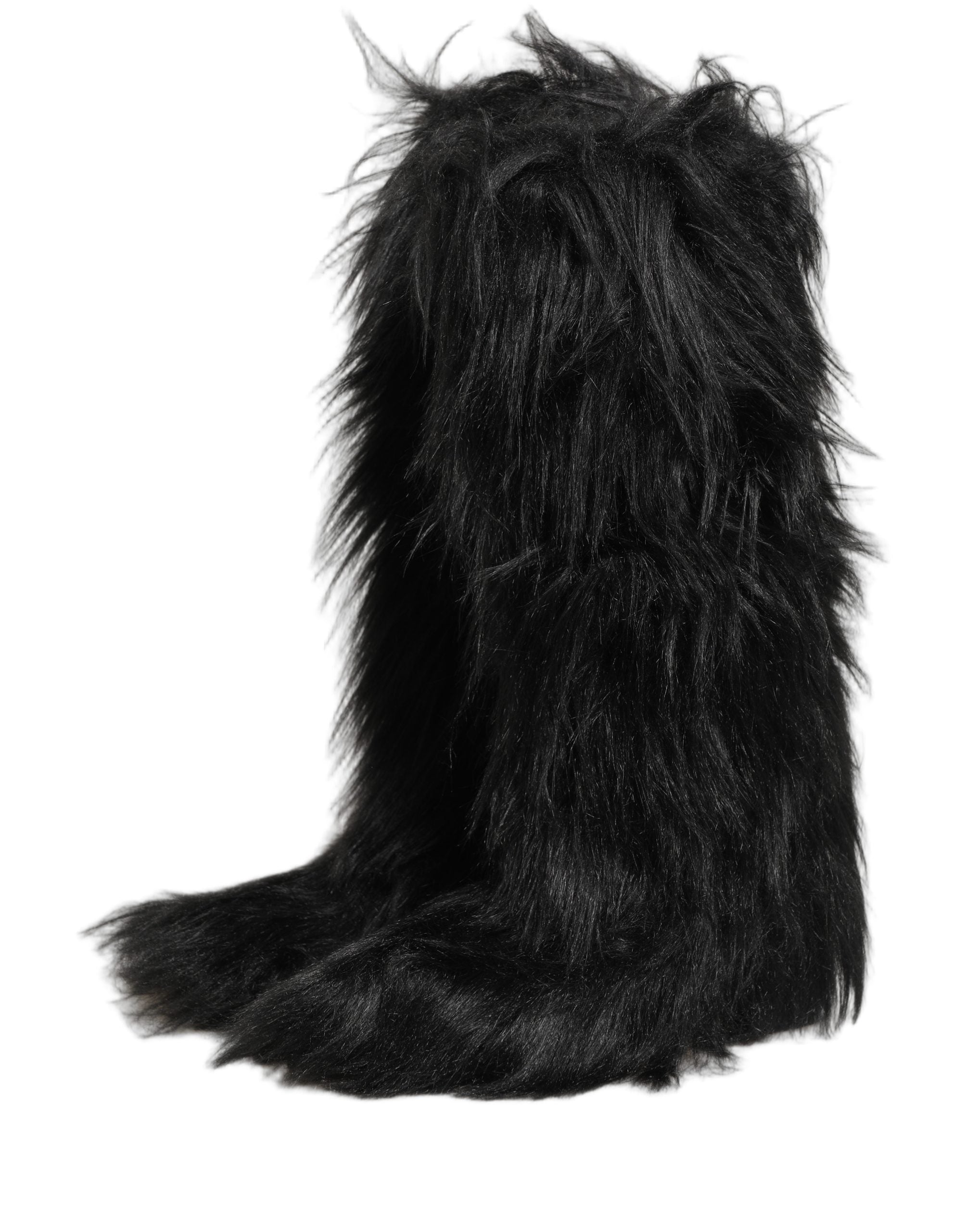 Dolce & Gabbana Black Faux Fur Mid Calf Boots - Luxury Elegance