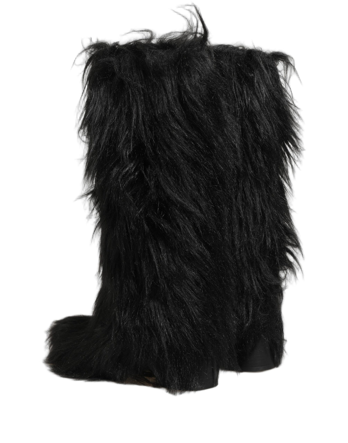 Dolce & Gabbana Black Faux Fur Mid Calf Boots - Luxury Elegance