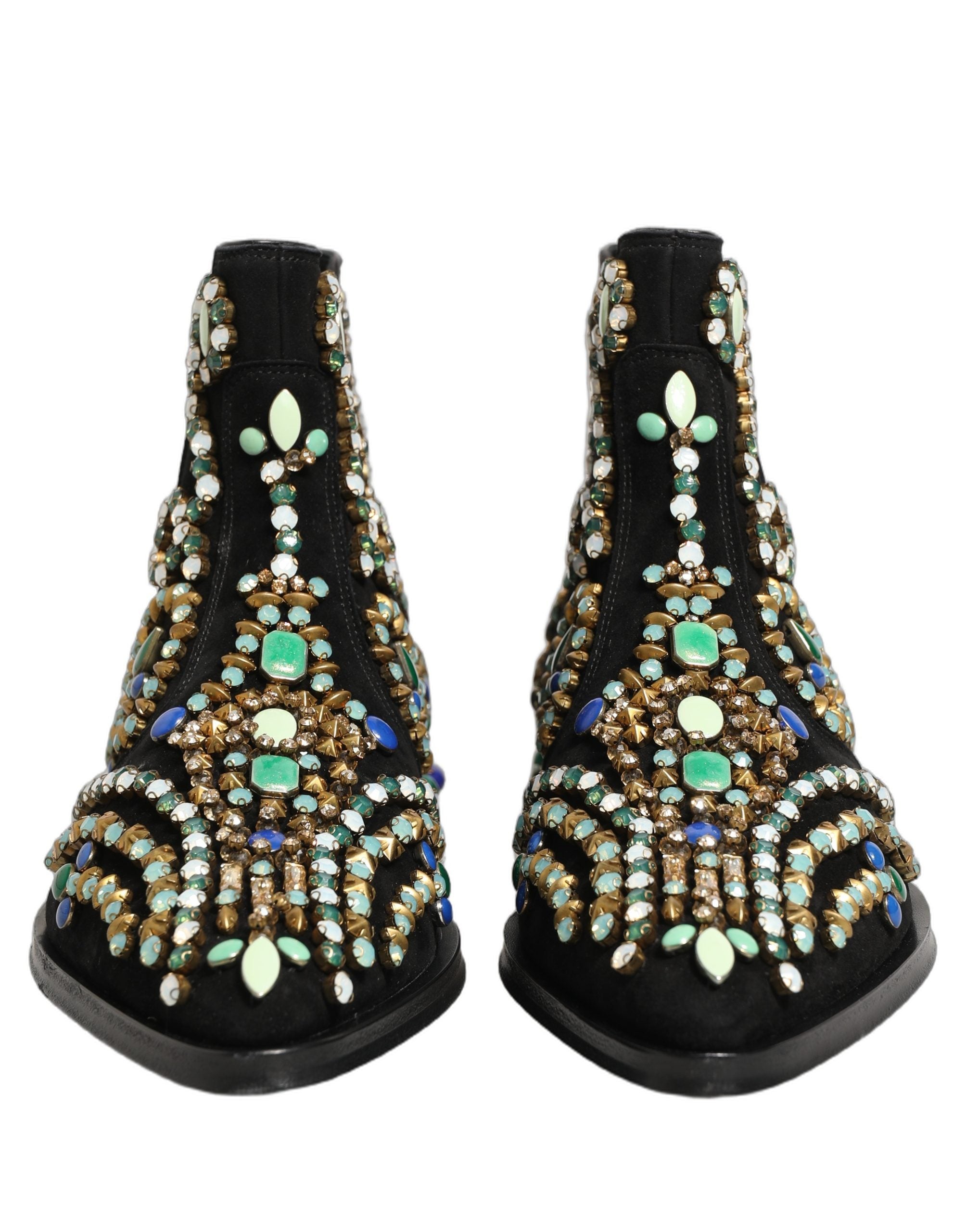 Dolce & Gabbana Black Embellished Chelsea Ankle Boots Luxury