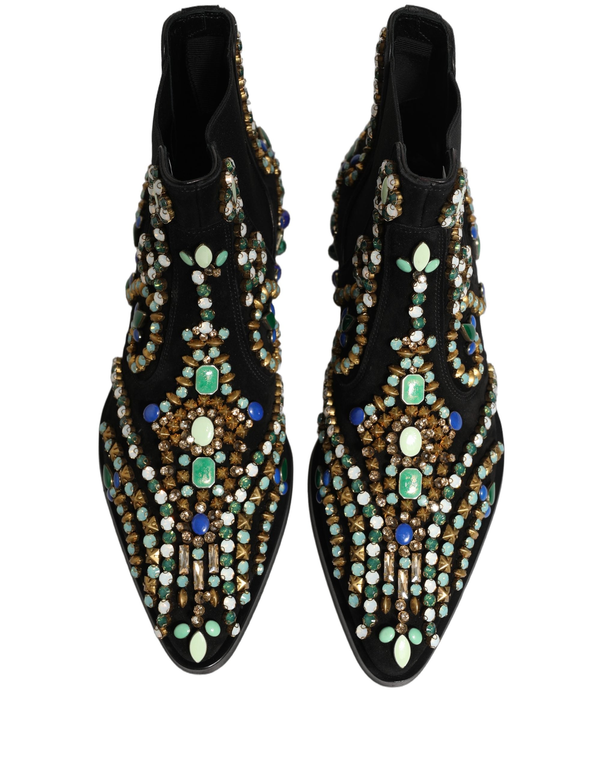 Dolce & Gabbana Black Embellished Chelsea Ankle Boots Luxury