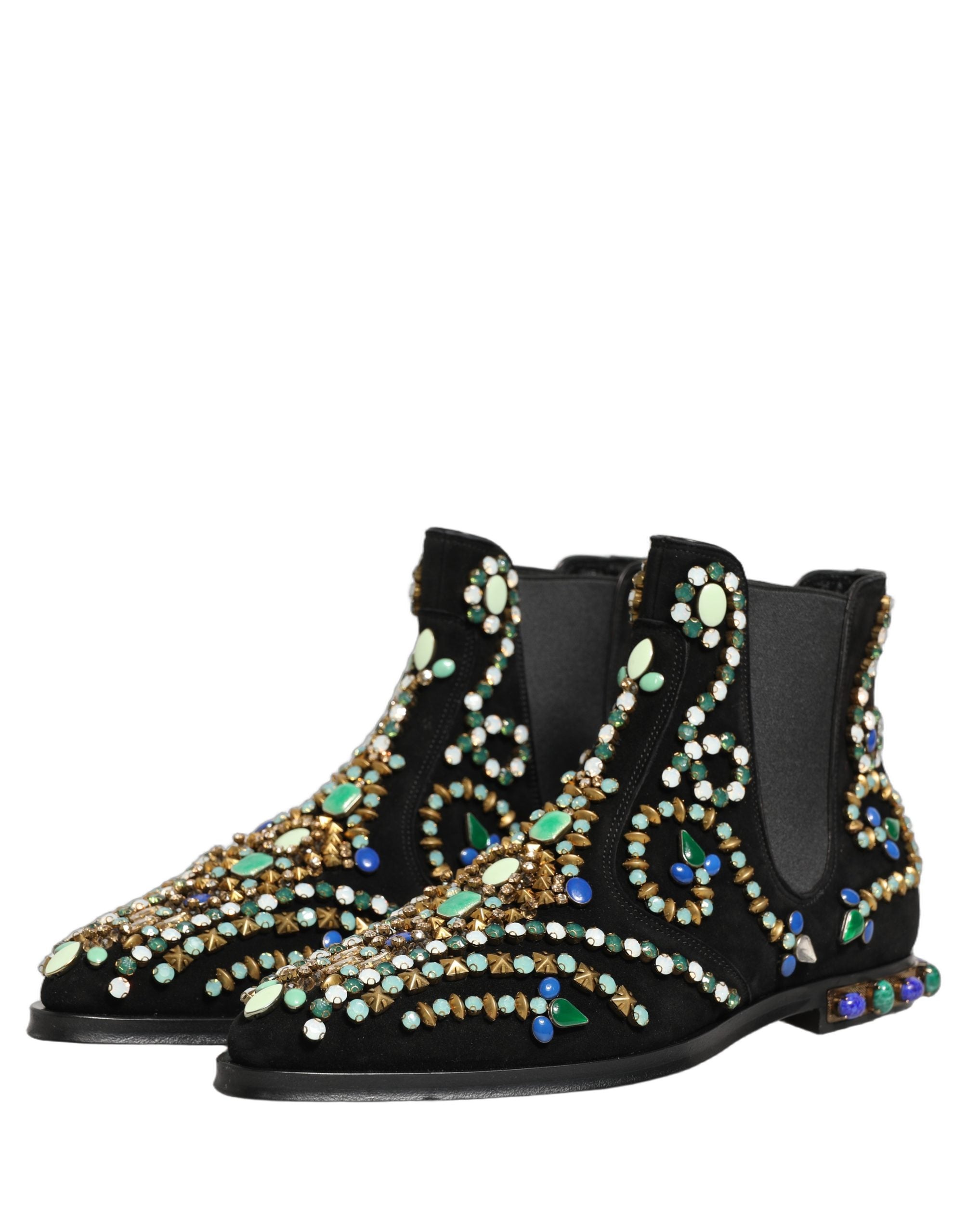Dolce & Gabbana Black Embellished Chelsea Ankle Boots Luxury