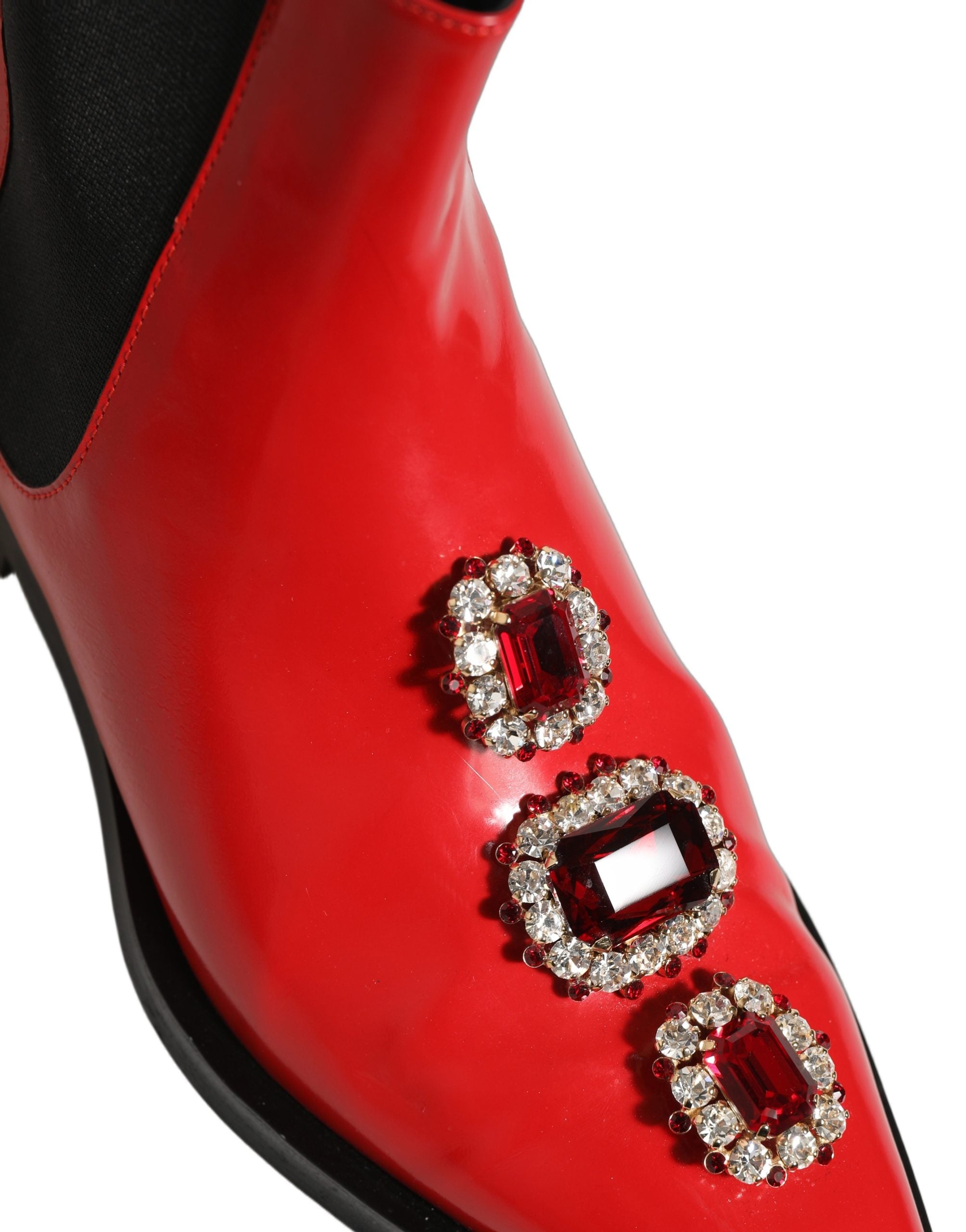 Dolce & Gabbana Red Embellished Chelsea Ankle Boots - Luxurious Elegance