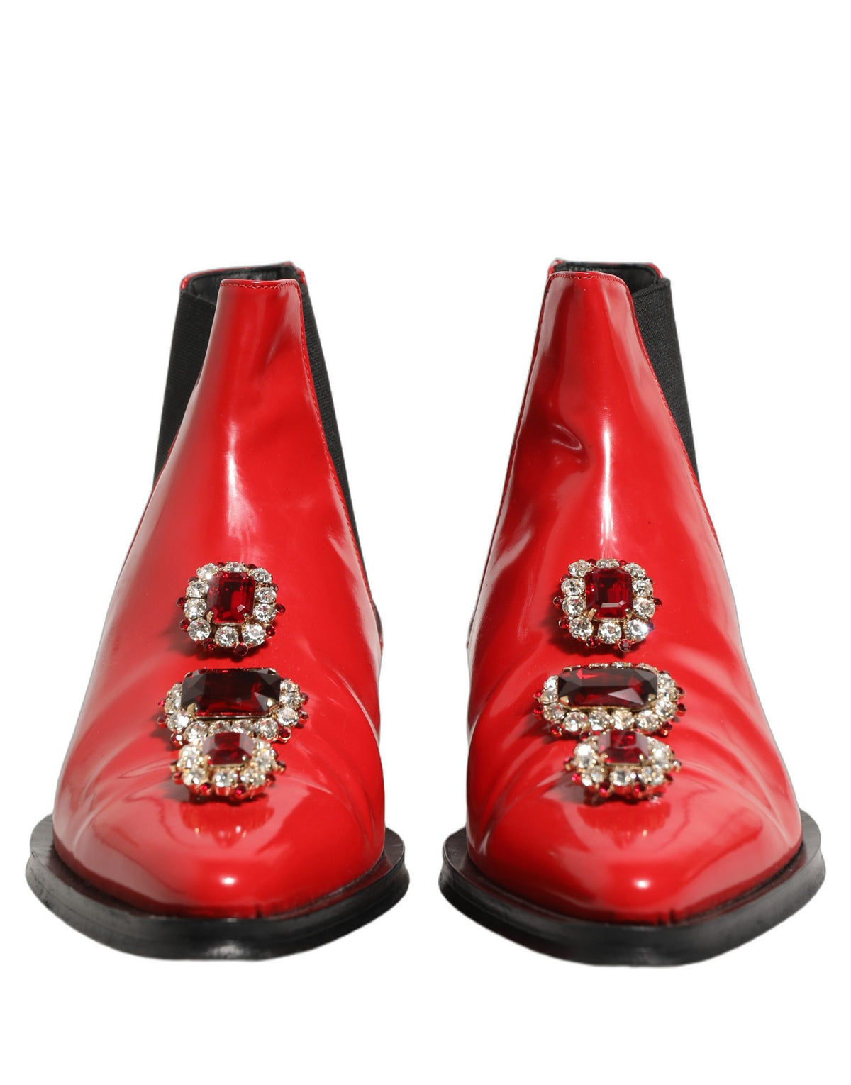 Dolce & Gabbana Red Embellished Chelsea Ankle Boots - Luxurious Elegance