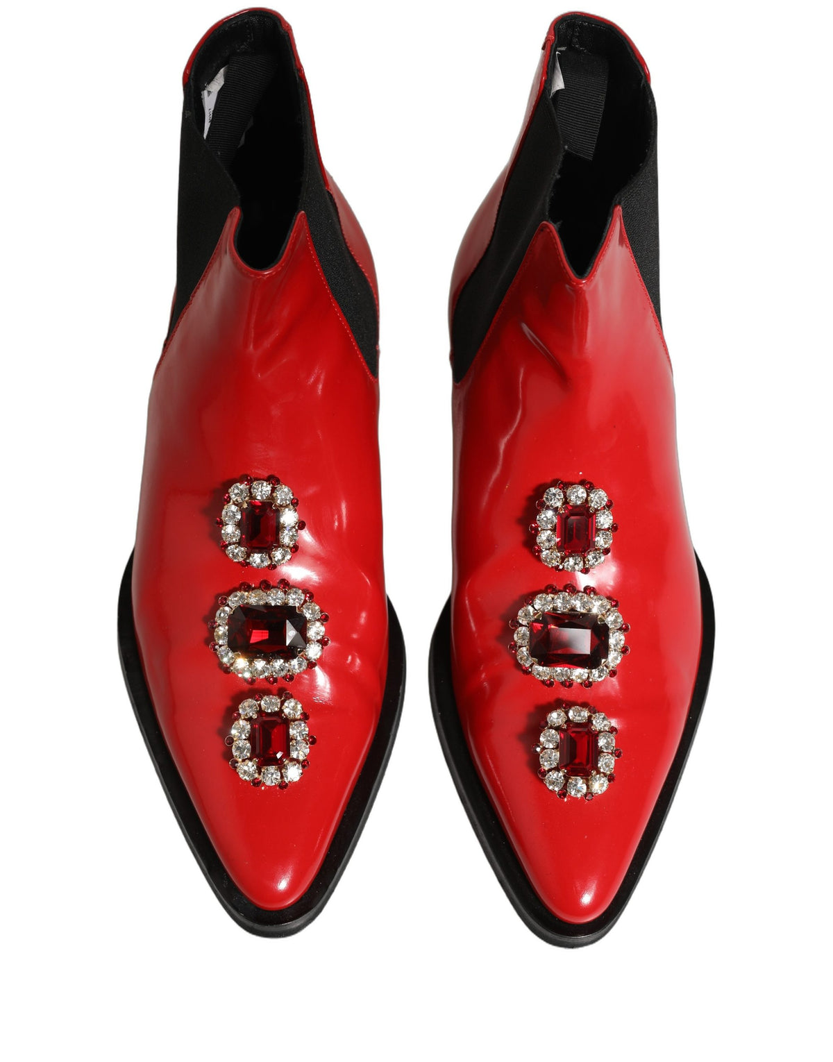 Dolce & Gabbana Red Embellished Chelsea Ankle Boots - Luxury Elegance