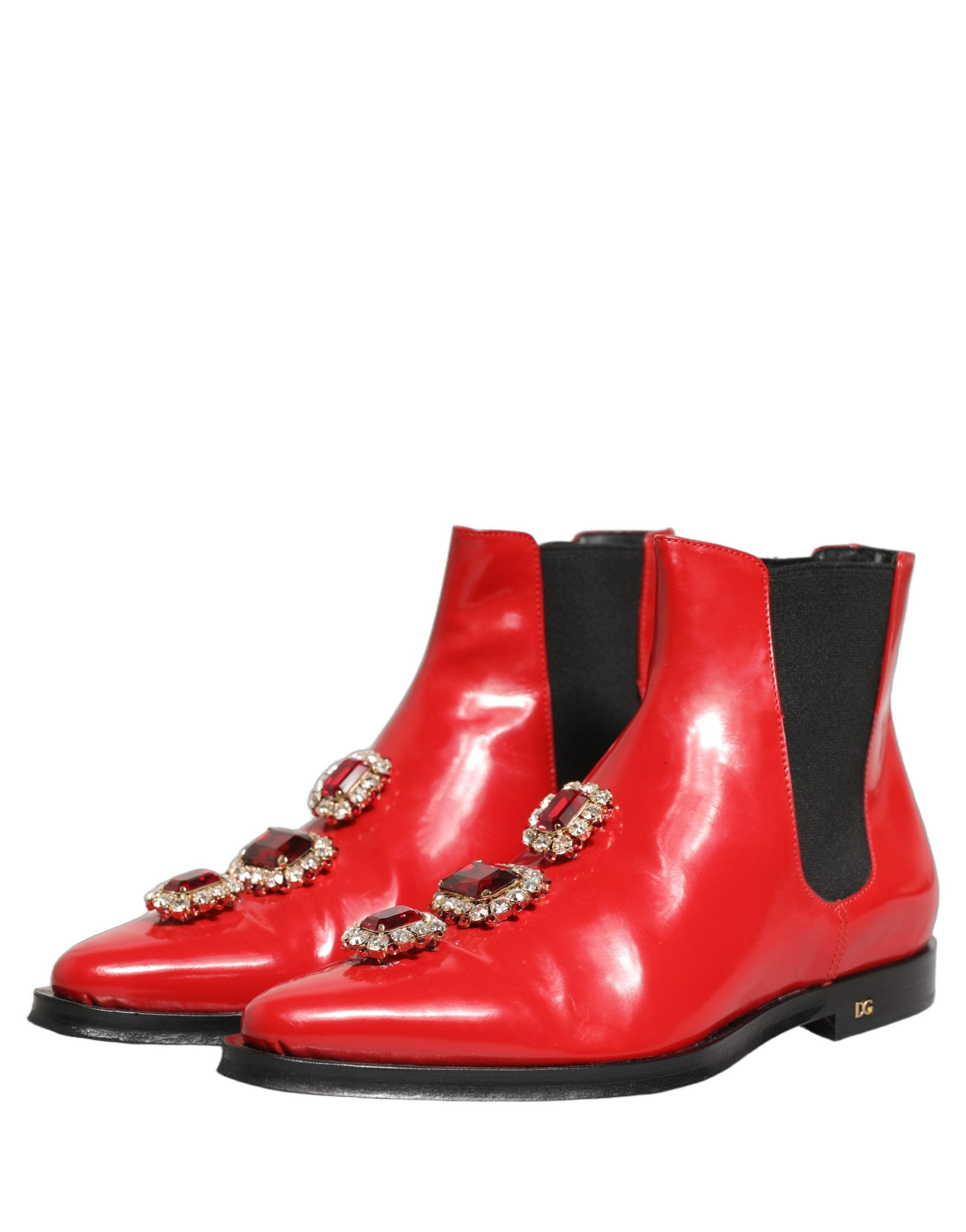 Dolce & Gabbana Red Embellished Chelsea Boots - Timeless Elegance
