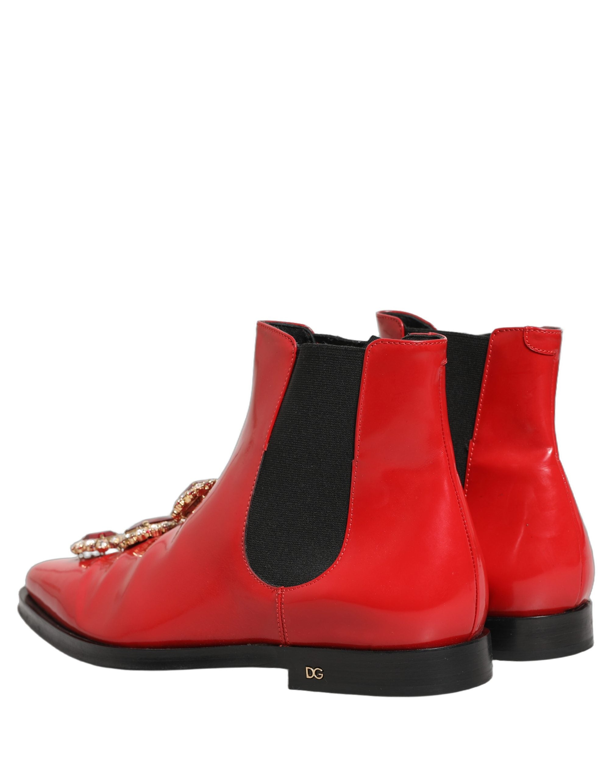 Dolce & Gabbana Red Embellished Chelsea Boots - Luxurious Elegance